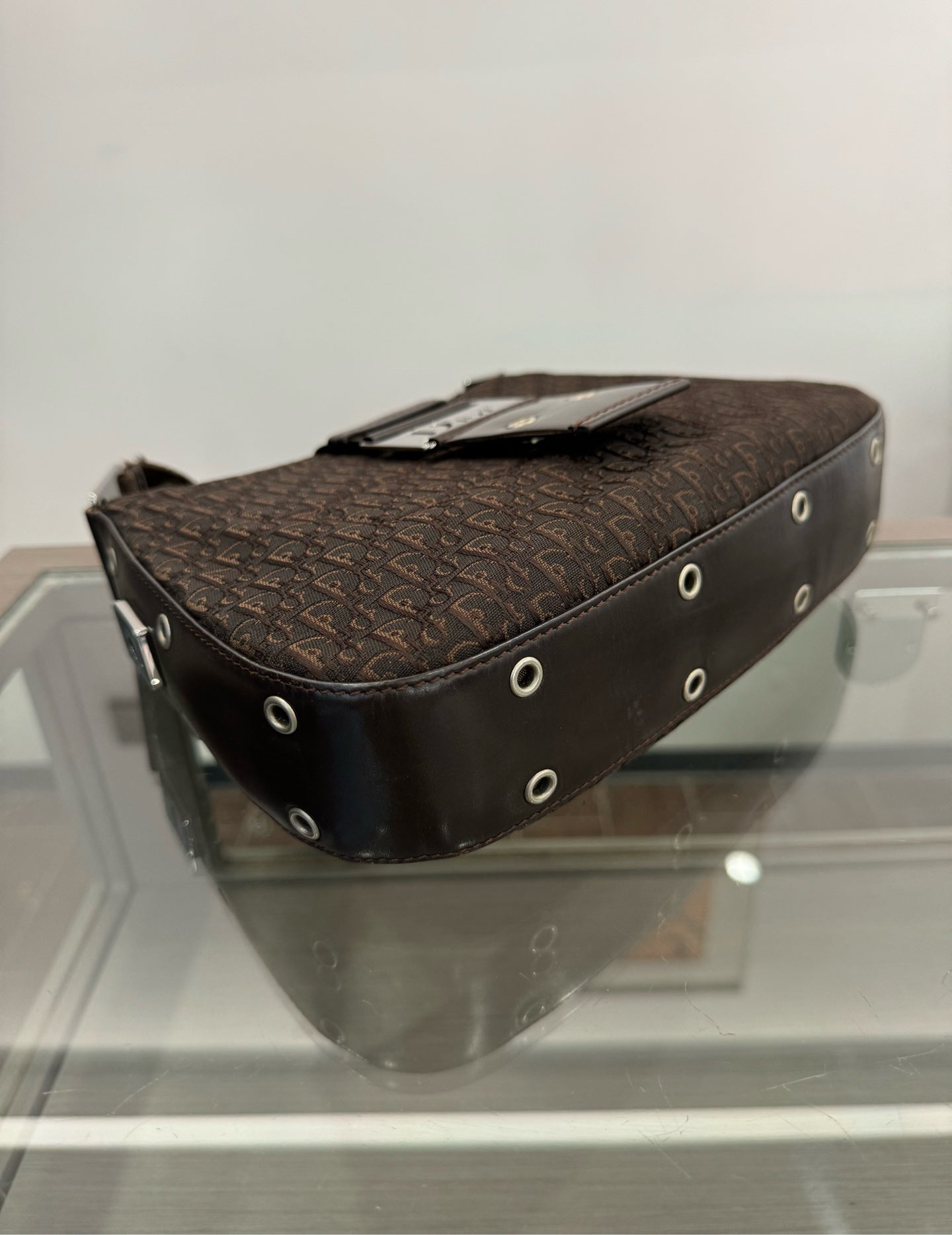 Dior - Oblique Punk Shoulder Bag - Jacquard canvas with leather trim - Dark Brown and Burgundy - (small)