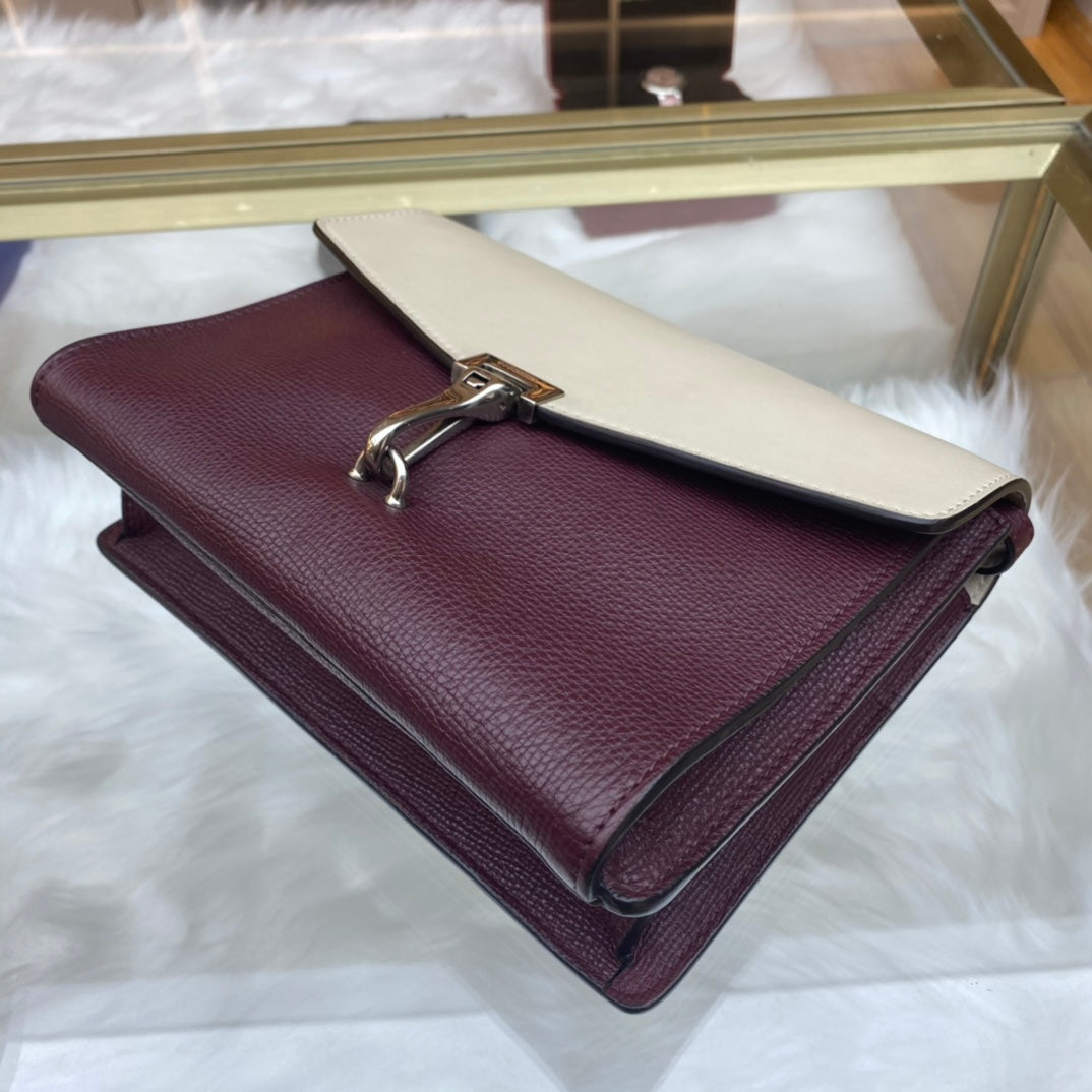 Burberry - Two-Tone Leather Shoulder Bag - Grained leather and smooth leather - Burgundy and Cream with Silver-Tone Hardware - (medium)