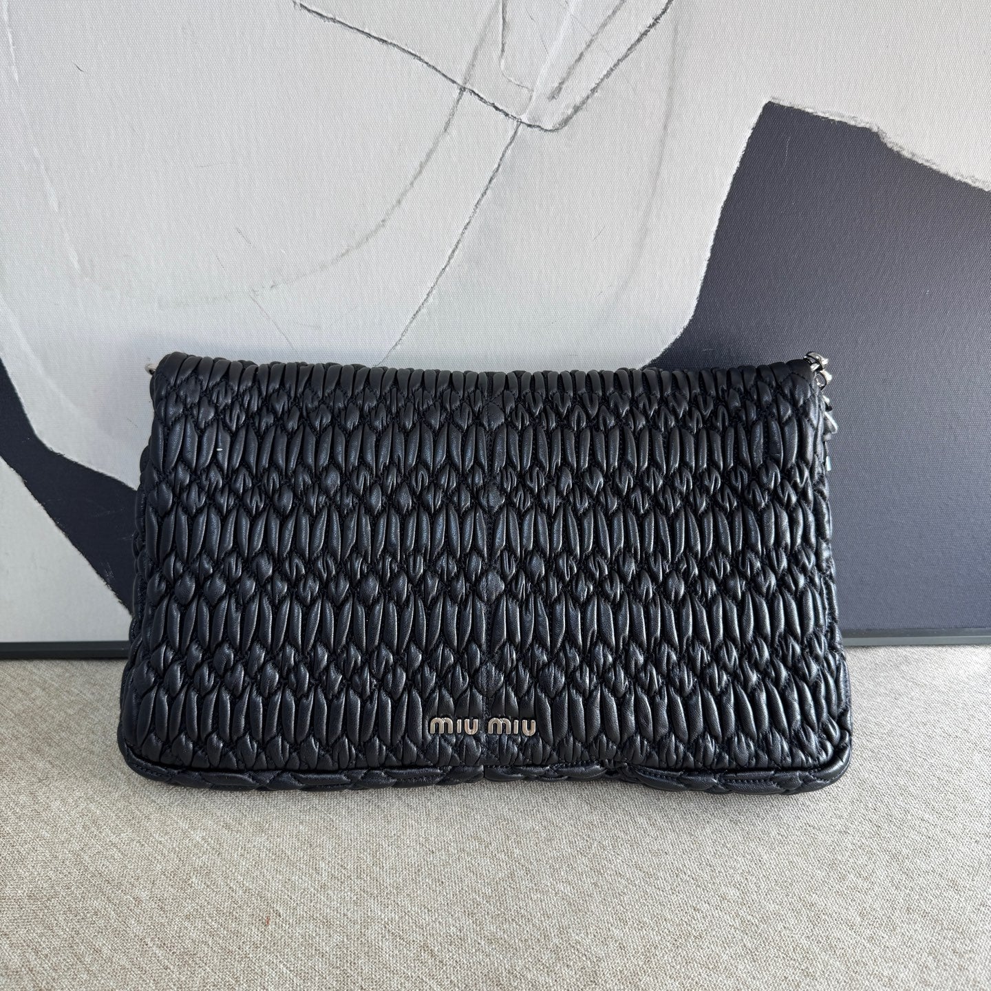 Miu Miu - Matelassé Crystal Chain Bag - Lambskin leather - Black - (Large)
