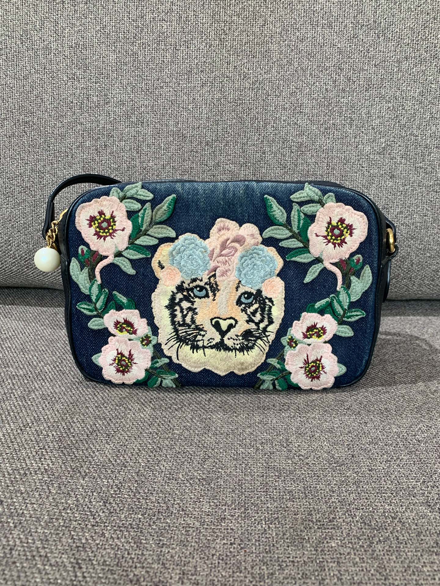 Gucci - Tiger Floral Embroidered Camera Bag - Denim and Leather - Blue - (small)