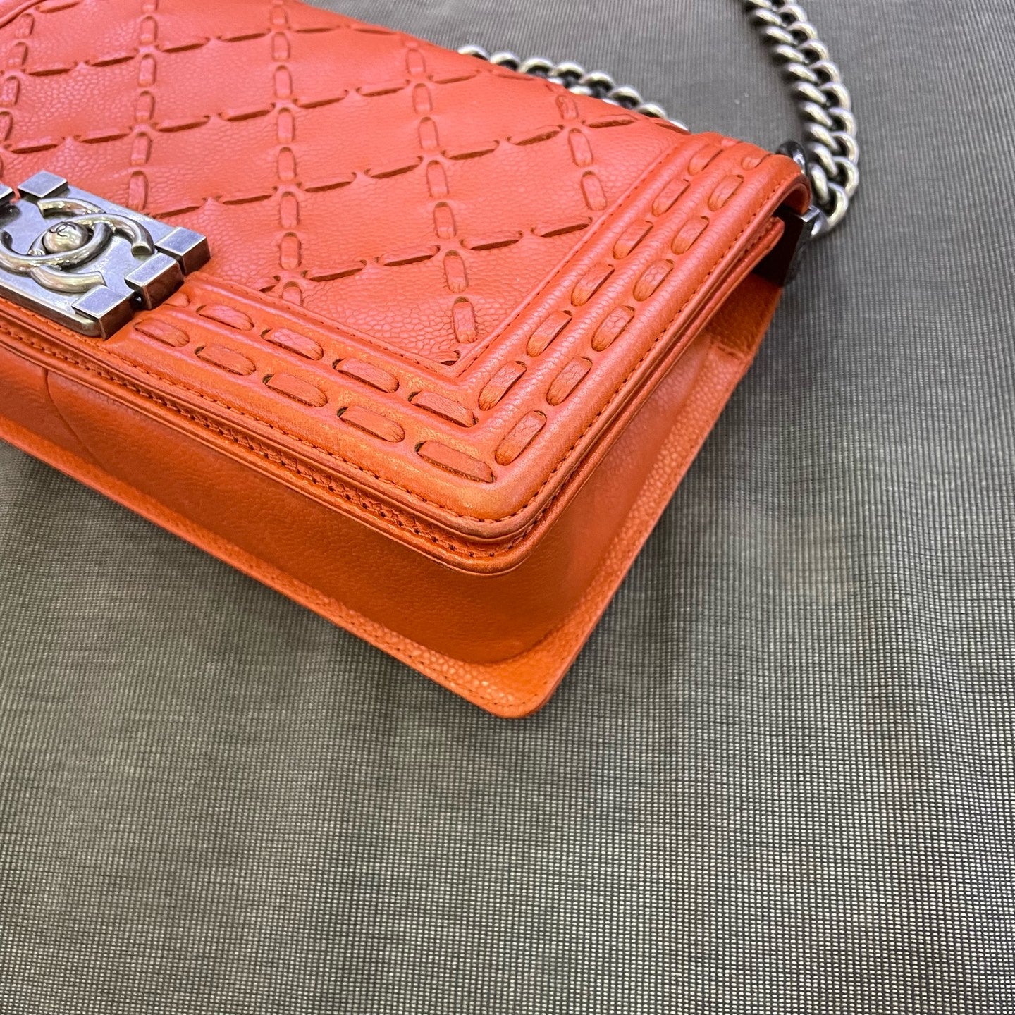 Chanel - Boy Bag - Grained calfskin leather - Orange with Ruthenium-Tone Hardware - (mini)