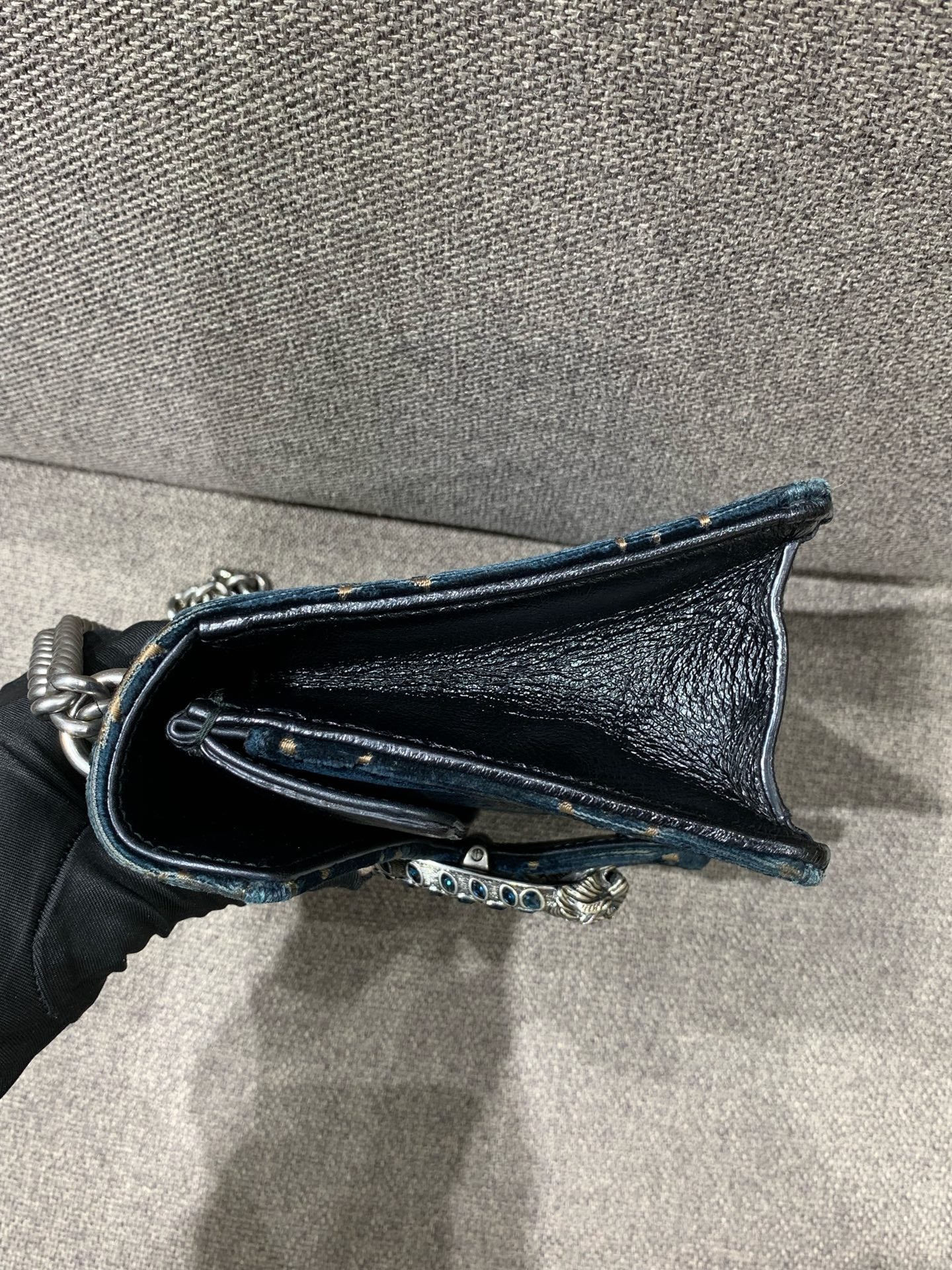 Gucci - Dionysus - Velvet with leather trim - Navy blue with metallic gold accents - (Small)