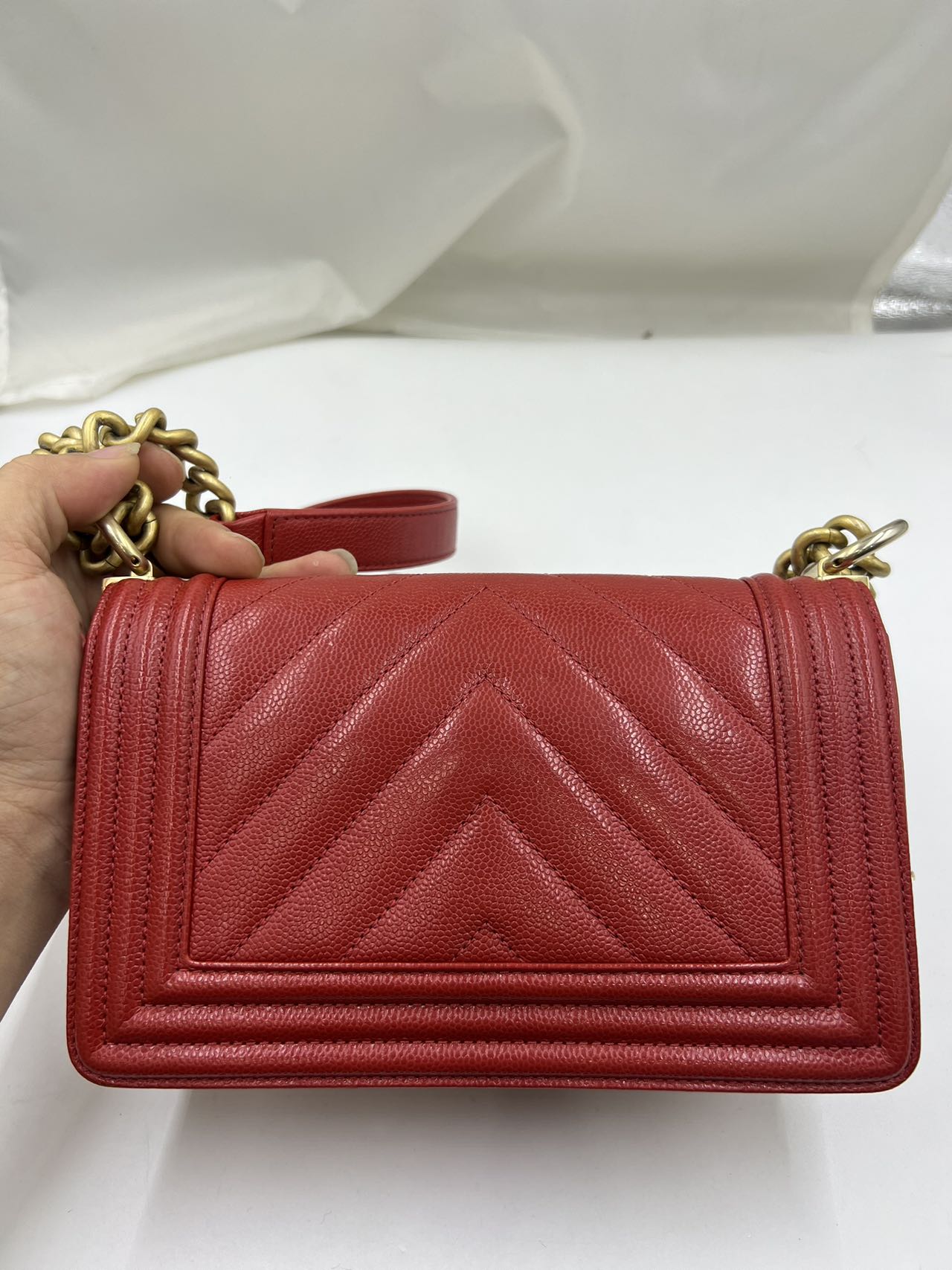 Chanel - Boy Bag - Grained calfskin leather - Red - (medium)