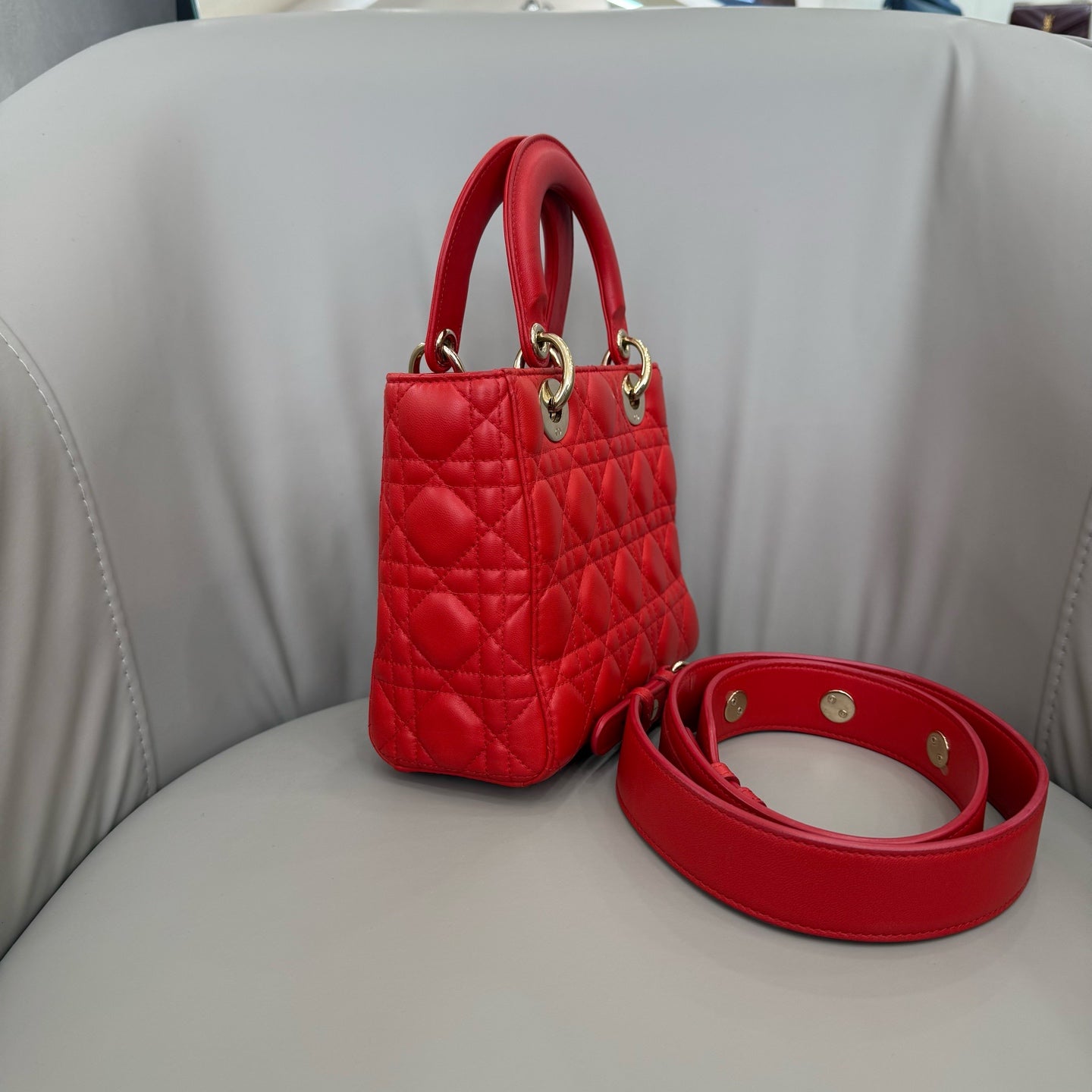 Dior - Lady Dior (Four-Grid / Mini) - Lambskin leather - Red - (mini)