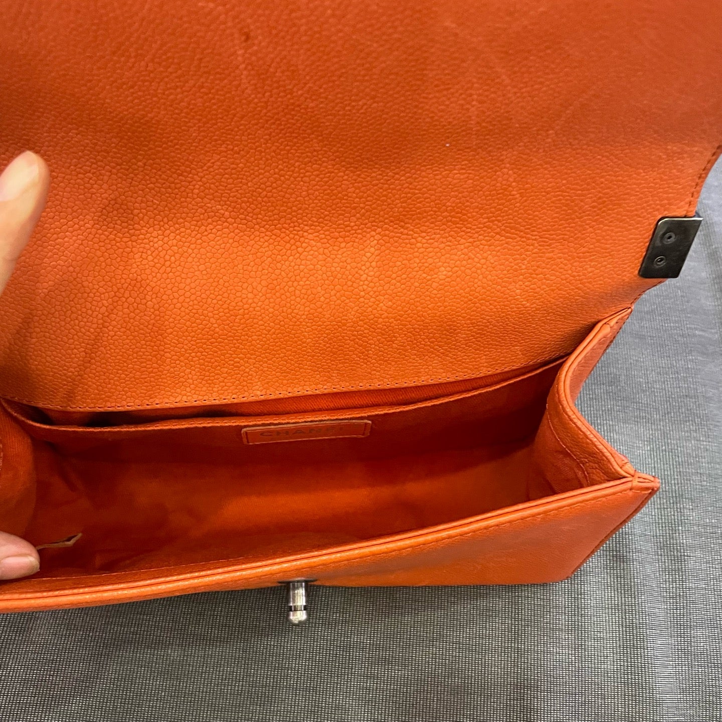 Chanel - Boy Bag - Grained calfskin leather - Orange with Ruthenium-Tone Hardware - (mini)