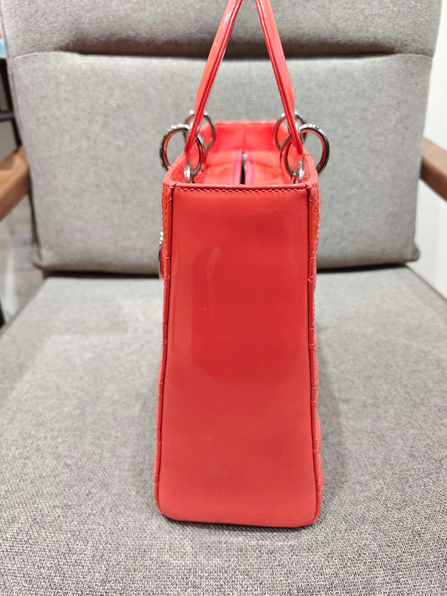 Dior - Lady Dior - Patent leather - Orange - (large)