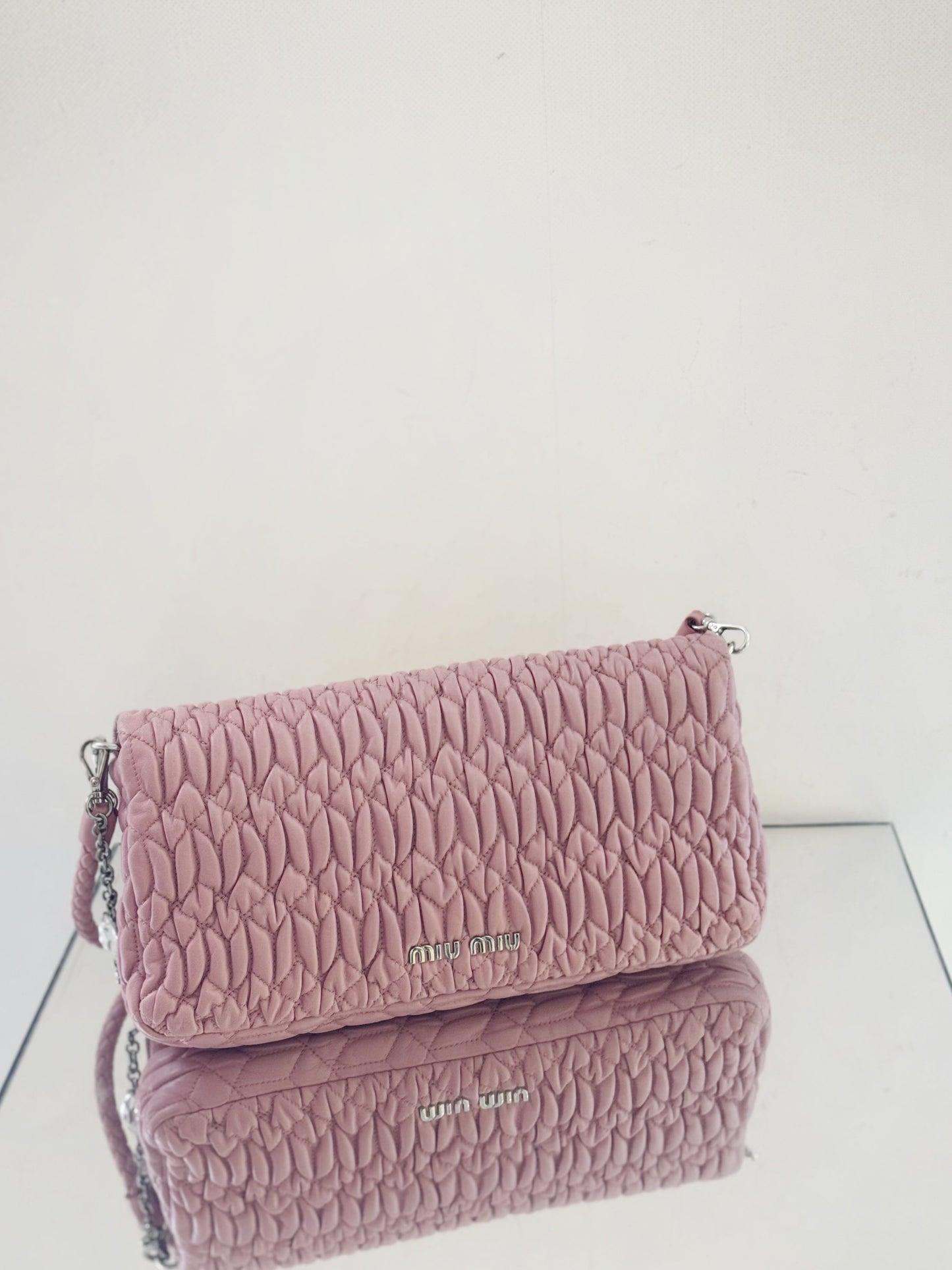Miu Miu - Matelasse Jewel Chain Shoulder Bag - Leather - Pink - (Large)