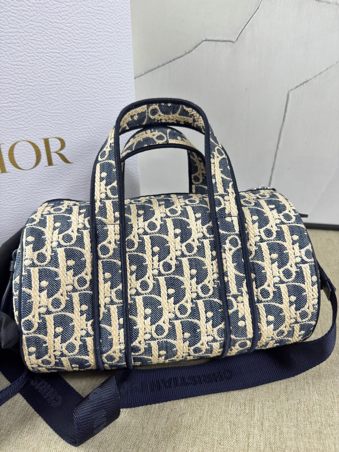 Dior - Dior Oblique Denim Cylinder Bag - Denim with leather trim and embroidery - Blue - (mini)