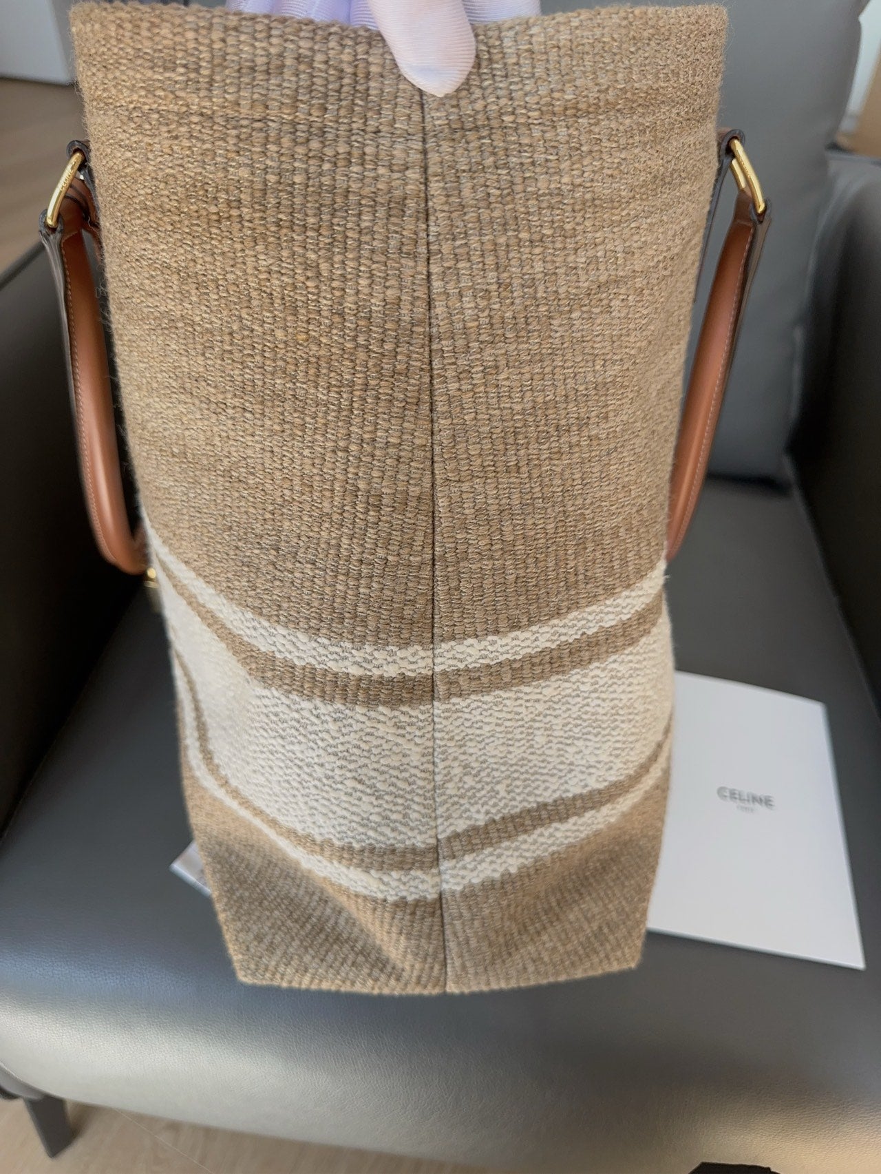 Celine - Cabas Woven Tote - Woven textile and leather - Beige - (Large)