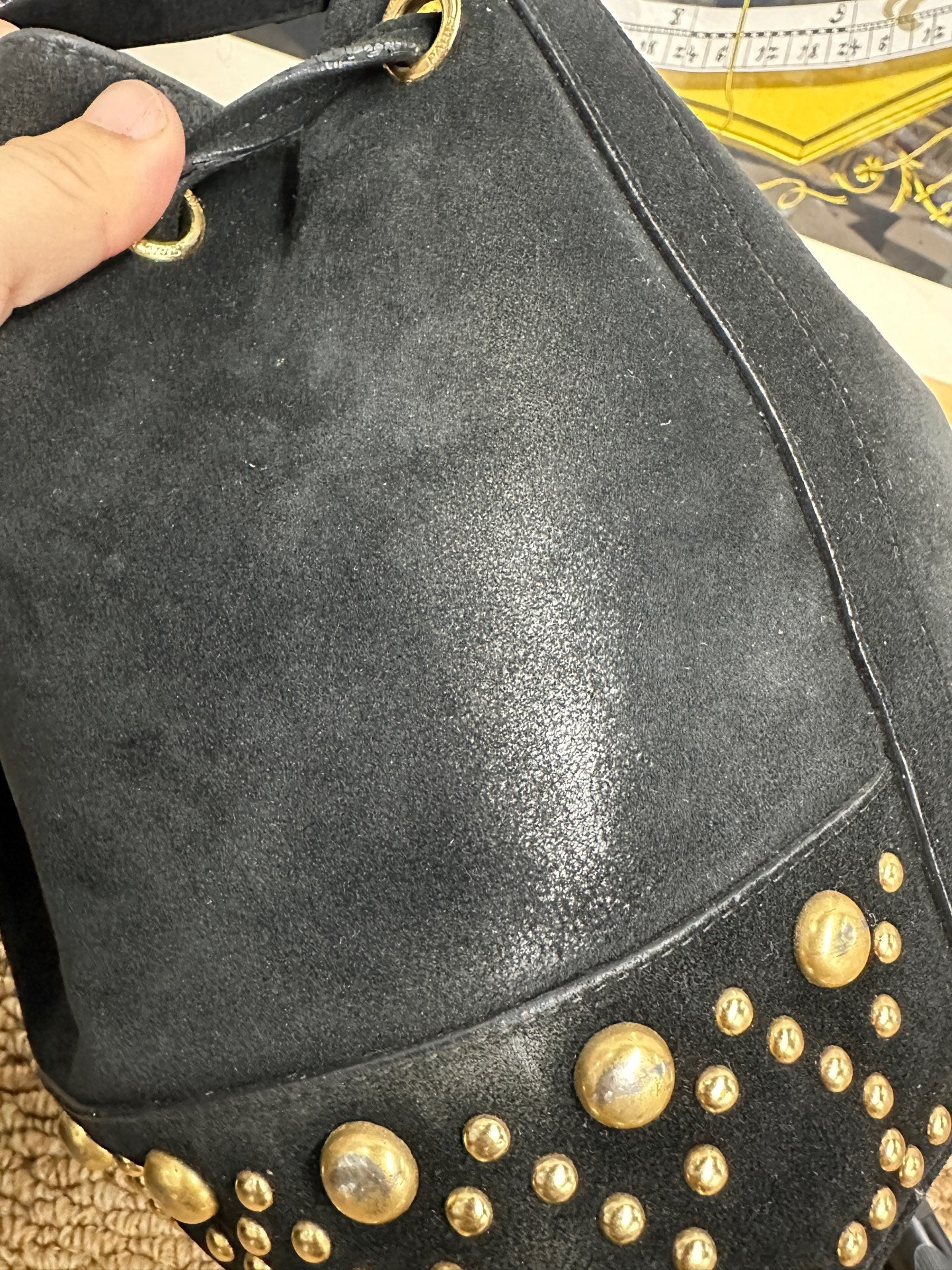 Saint Laurent - Fringed Studded Bucket Bag - Suede - Black - (Small)