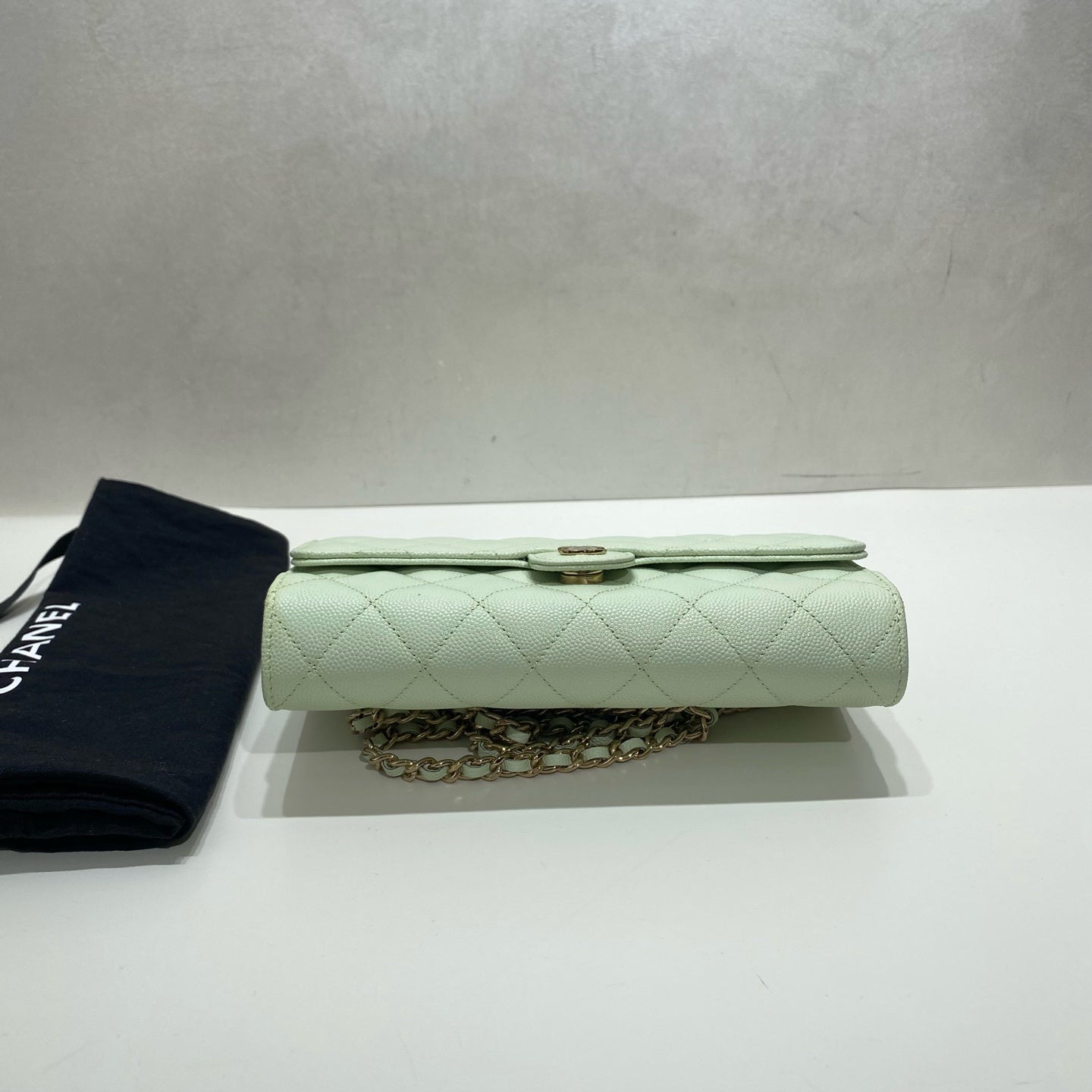 Chanel - Classic Flap Wallet on Chain (WOC) 2-in-1 - Caviar leather - Mint Green - (Small)