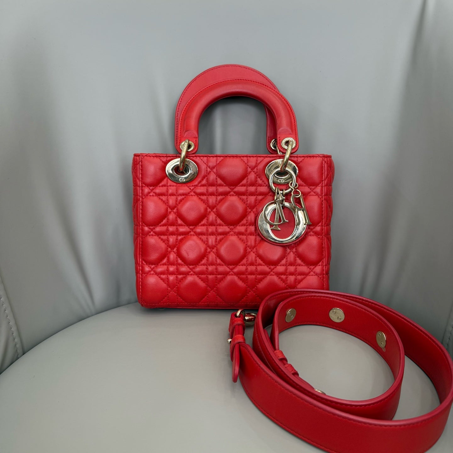Dior - Lady Dior (Four-Grid / Mini) - Lambskin leather - Red - (mini)