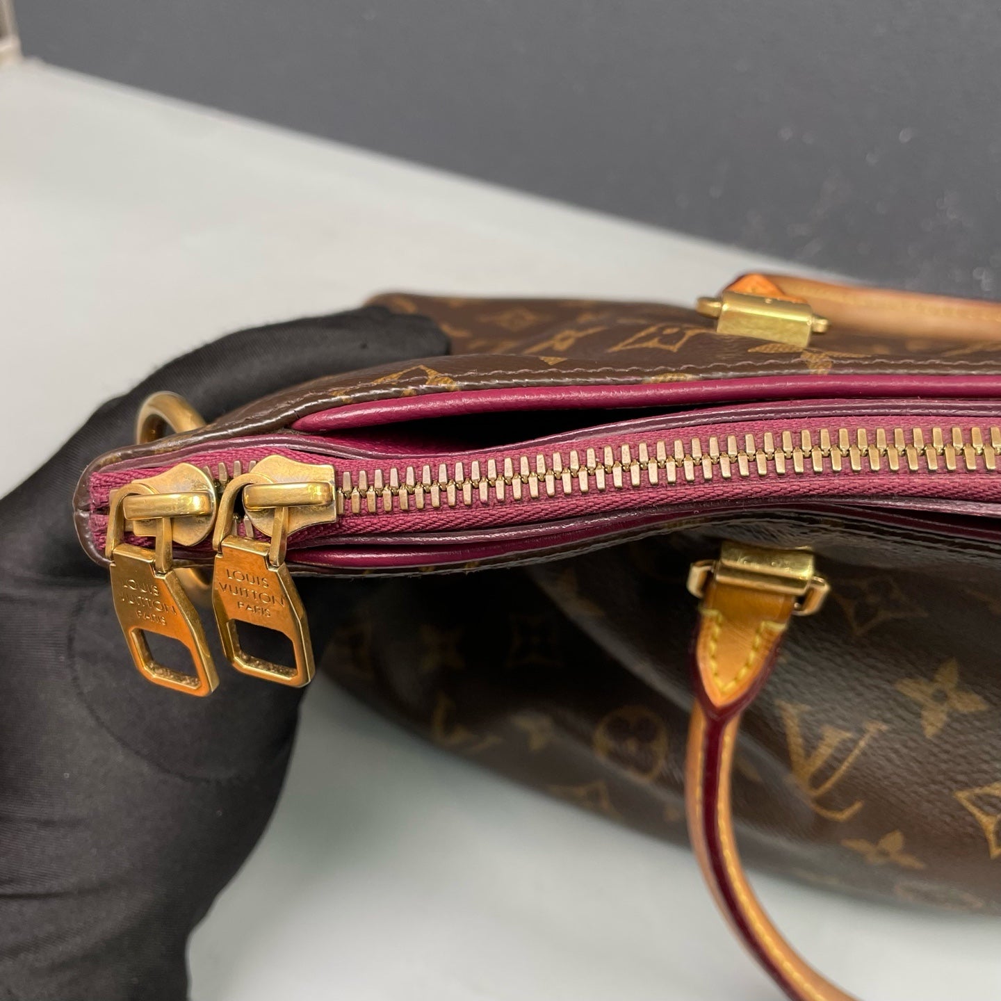 Louis Vuitton - Pallas Legend Medium - Monogram coated canvas with calfskin leather trim and natural cowhide leather handles - Brown with Burgundy interior - (Medium)