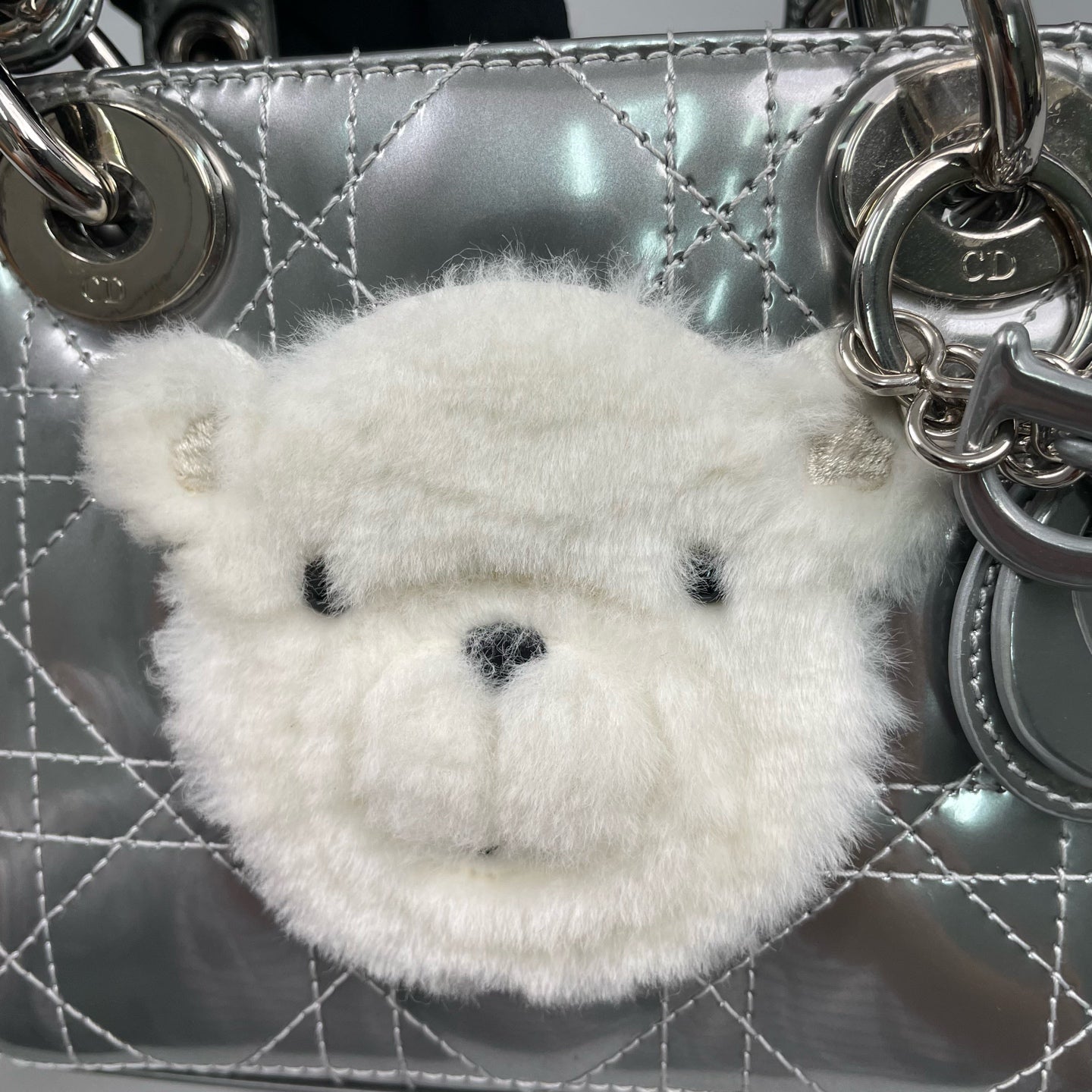 Dior - Limited Edition Lady Dior Mini Bear Bag - Patent leather - Silver - (mini)