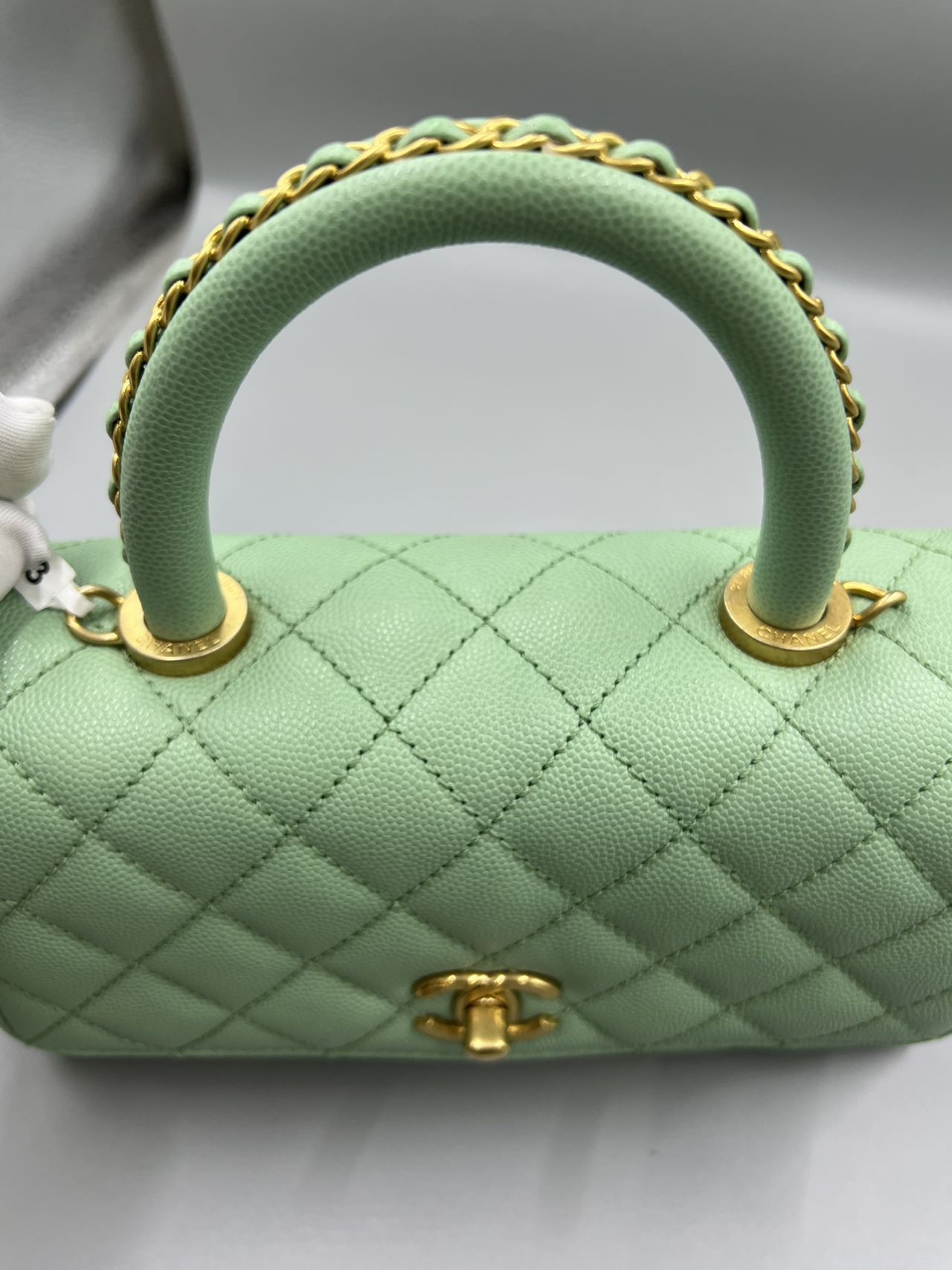 Chanel - Coco Handle Flap Bag - Grained calfskin leather - Pastel Green with Gold-Tone Hardware - (Small)
