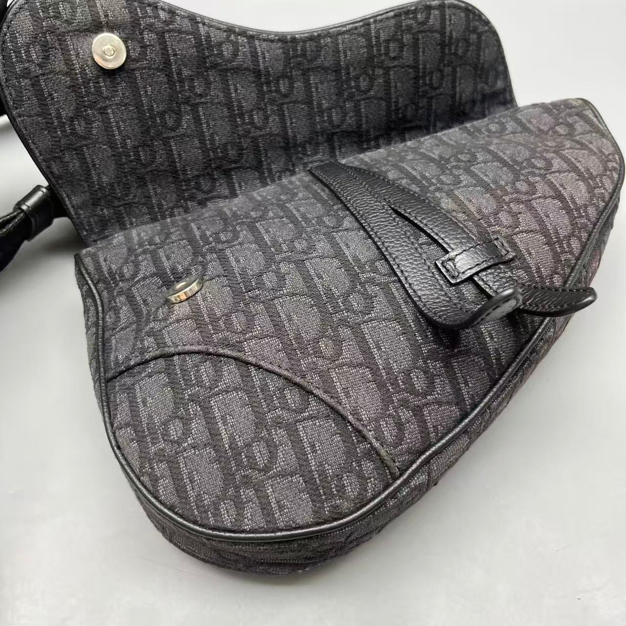 Dior - Saddle Bag - Oblique canvas with leather trim - Grey - (Medium)