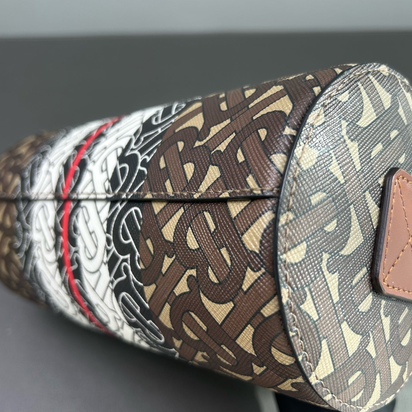 Burberry - TB Monogram Cylinder Bag - Coated Canvas with Leather Trim - Brown, Black, White, Red - (small)