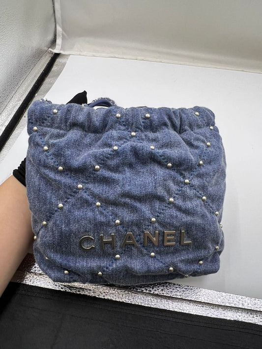 Chanel - Chanel 22 Mini Bag Pearl Denim - Denim - Jeans - Blue - (mini)