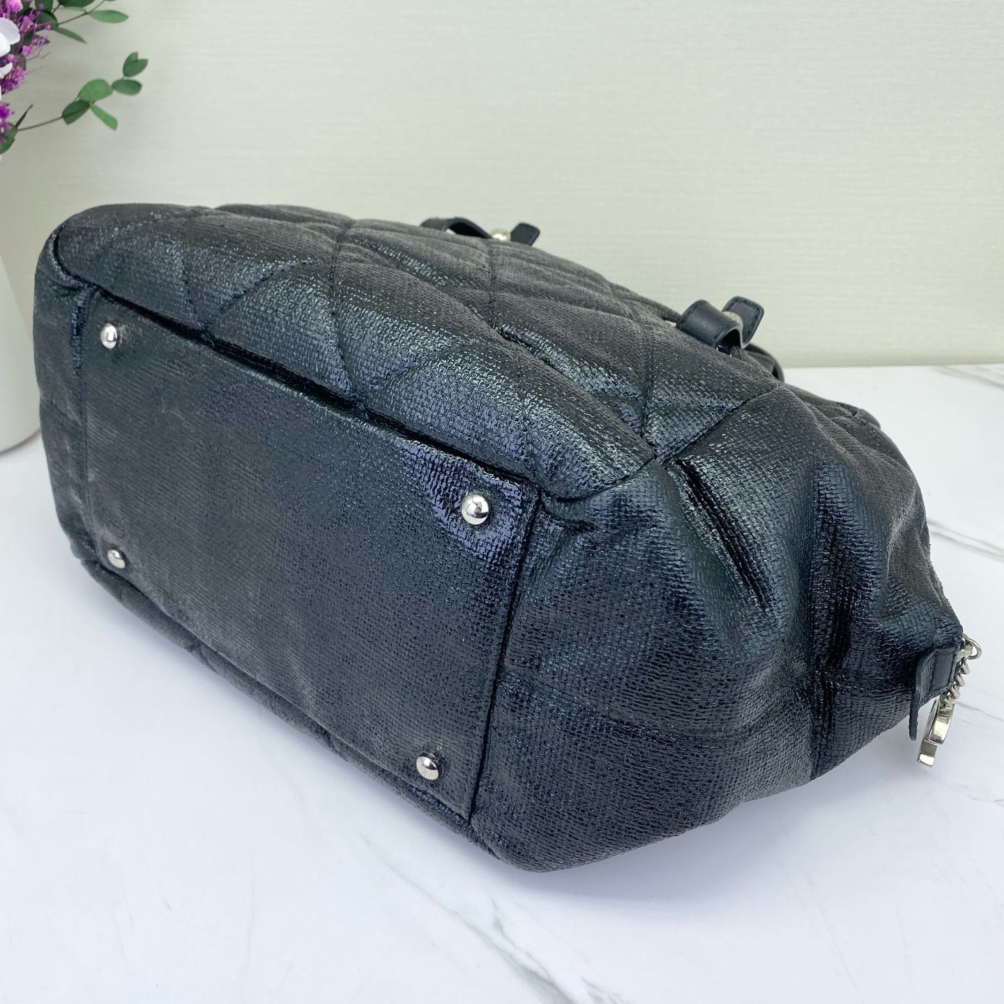 Chanel - Biarritz Boston Bag - Textured coated fabric - Black - (Medium)
