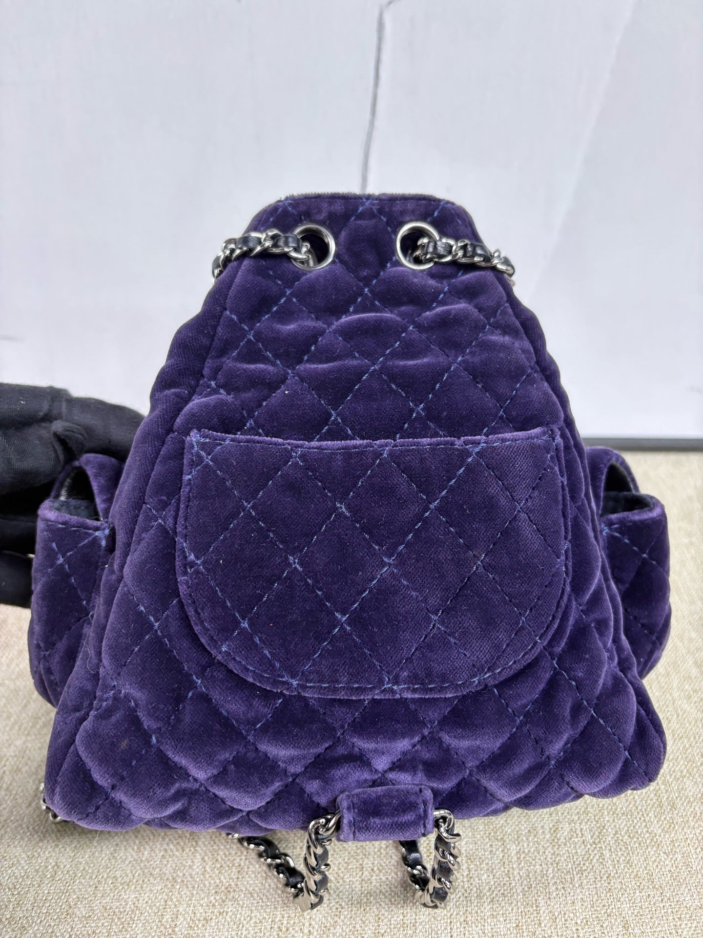 Chanel - Quilted Velvet Mini Backpack - Velvet - Purple with Silver-Tone Hardware - (mini)