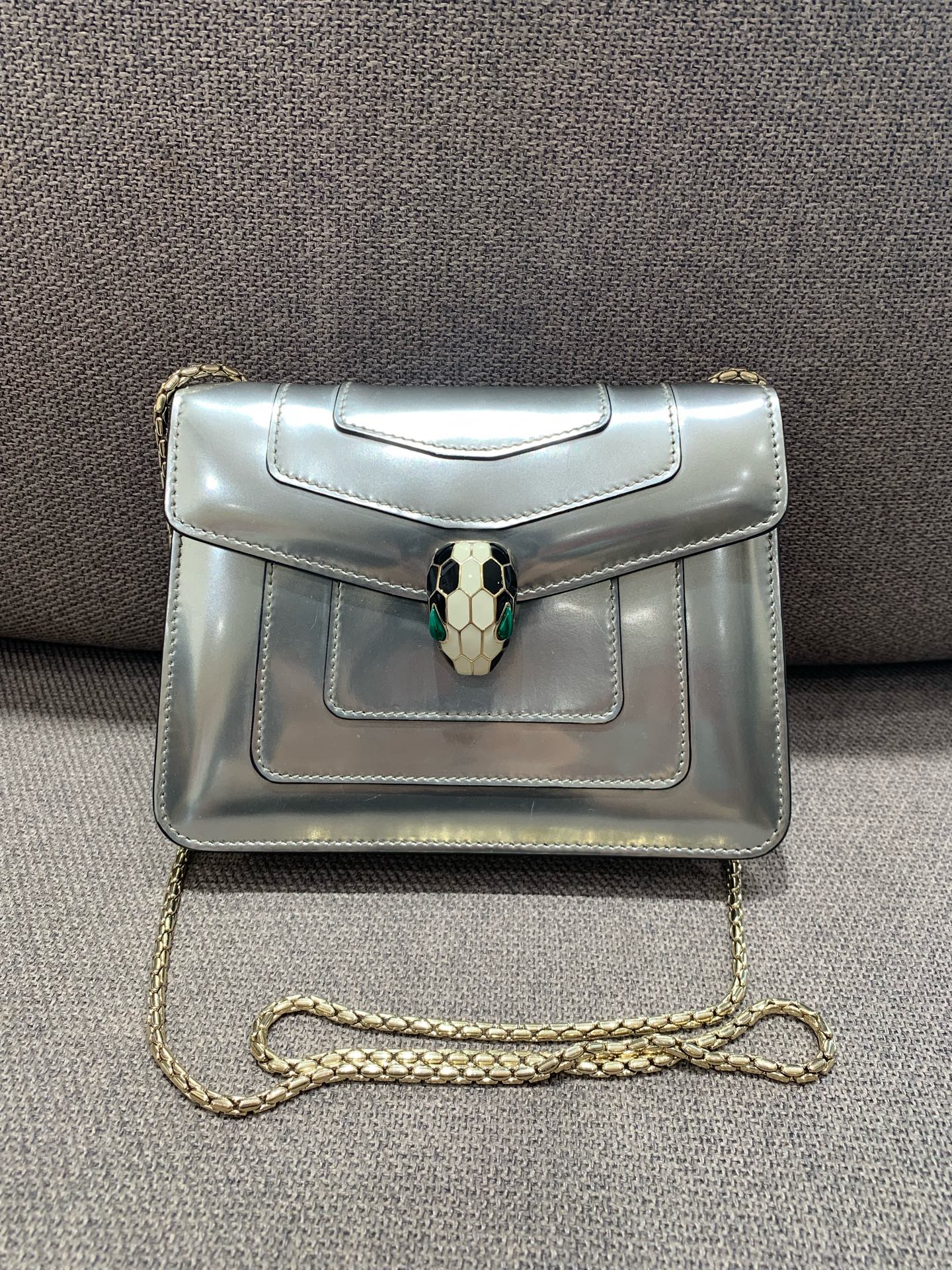 Bvlgari - Serpenti Forever Flap Bag - Patent leather - Silver - (Mini)