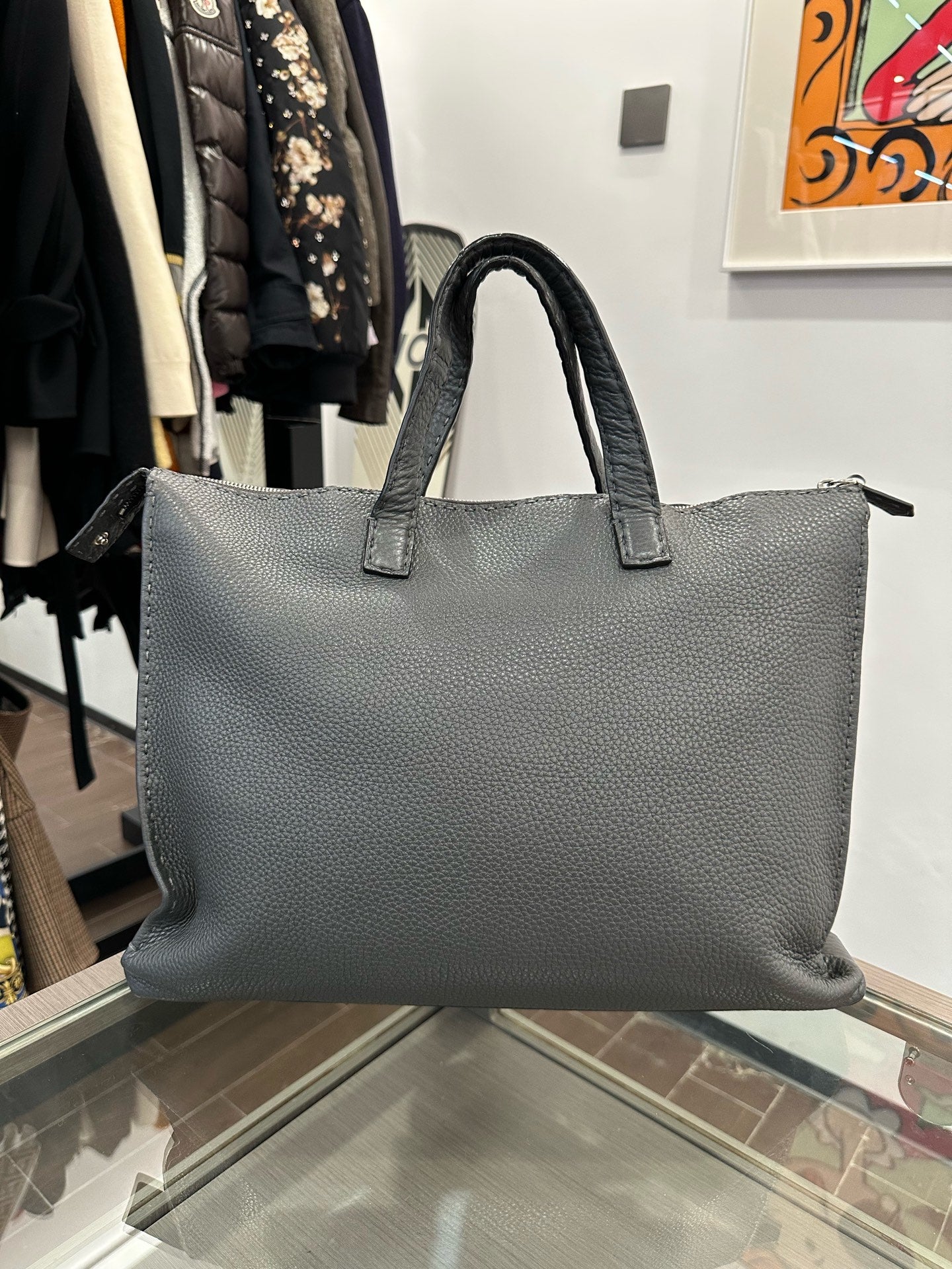 Fendi - Selleria Tote - Pebbled leather - Grey - (Large)