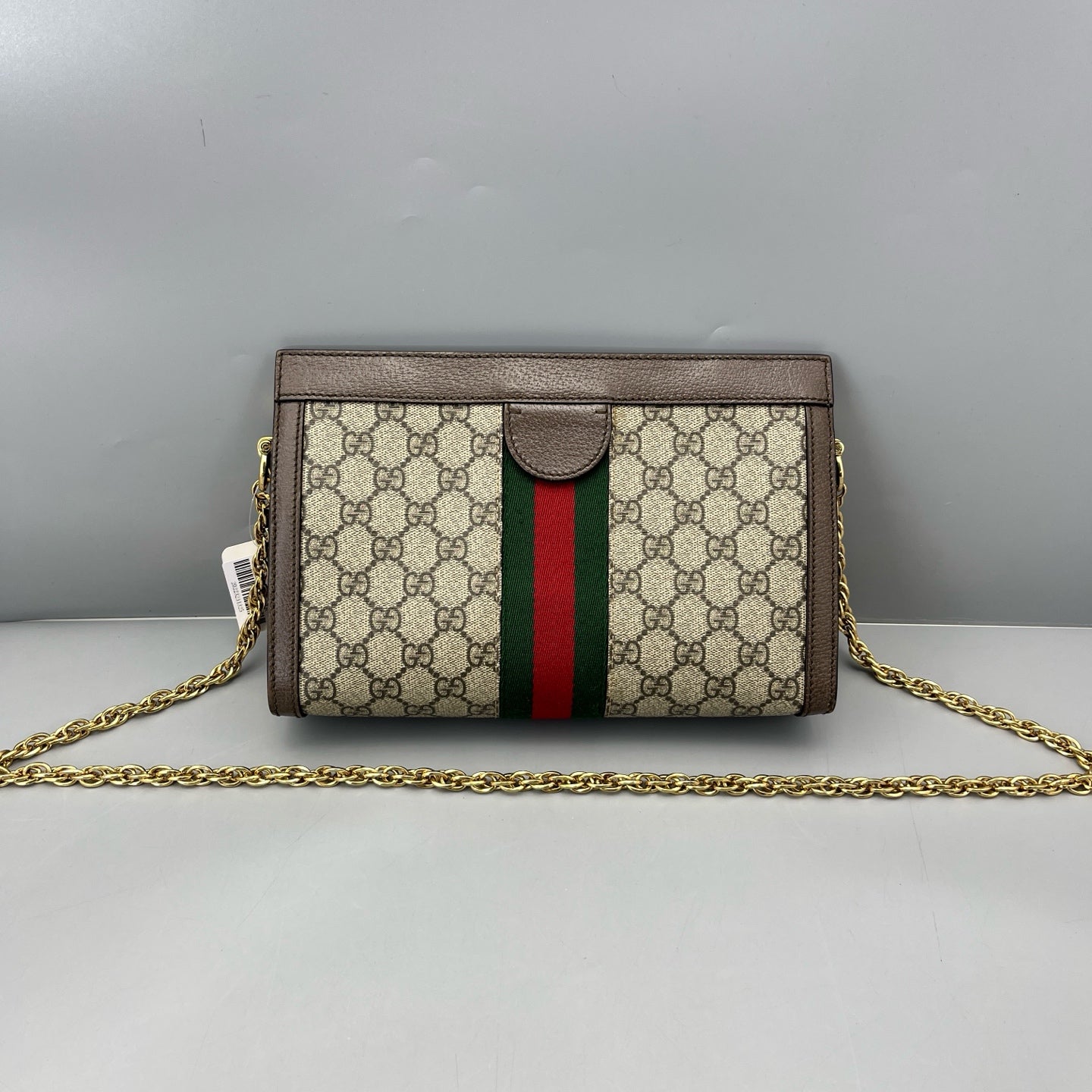 Gucci - Ophidia Chain Bag - GG Supreme coated canvas with leather trim - Ebony (Beige and Brown) with Red and Green Web - (mini)