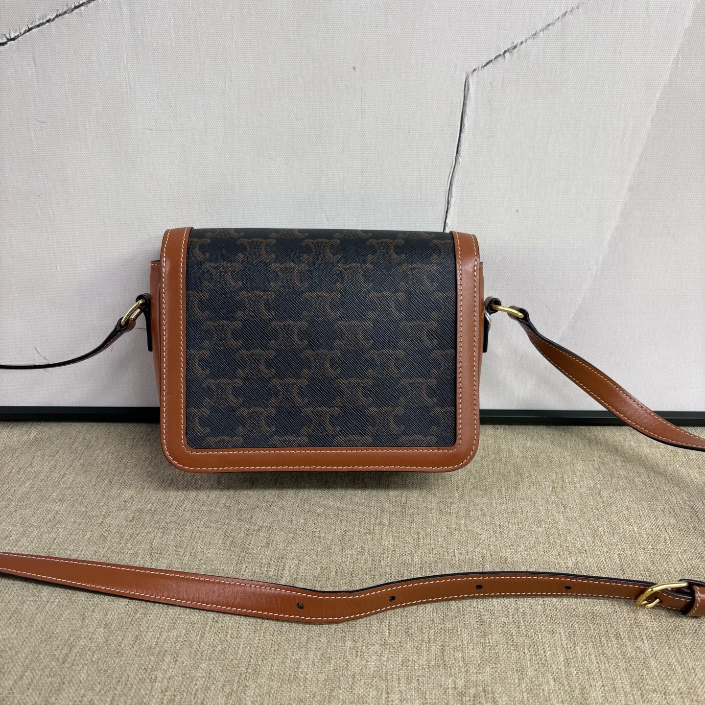 Celine - Triomphe Teen Box - Monogram canvas with calfskin leather trim - Brown and Black with Camel accents - (small)