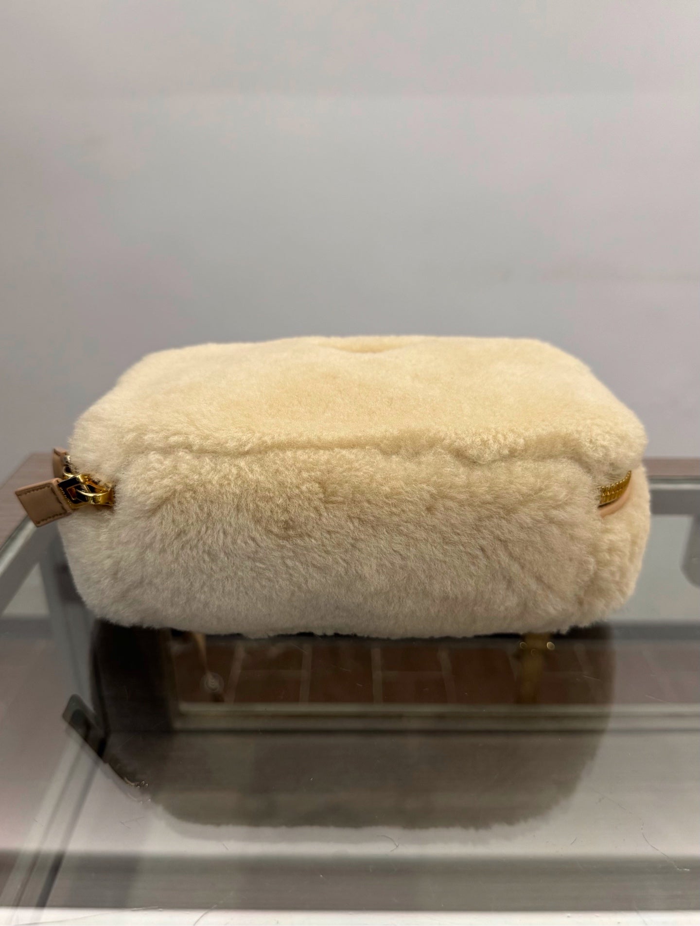 Prada - 1BH208 Shearling Mini Bag - Sheepskin shearling and Saffiano leather - Beige - (mini)