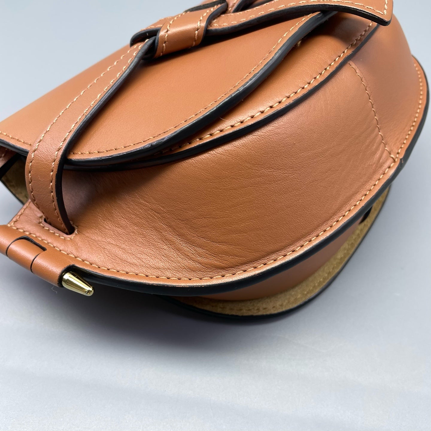 Loewe - Gate Mini - Calfskin leather with suede lining, fabric strap - Caramel with beige/brown strap - (mini)