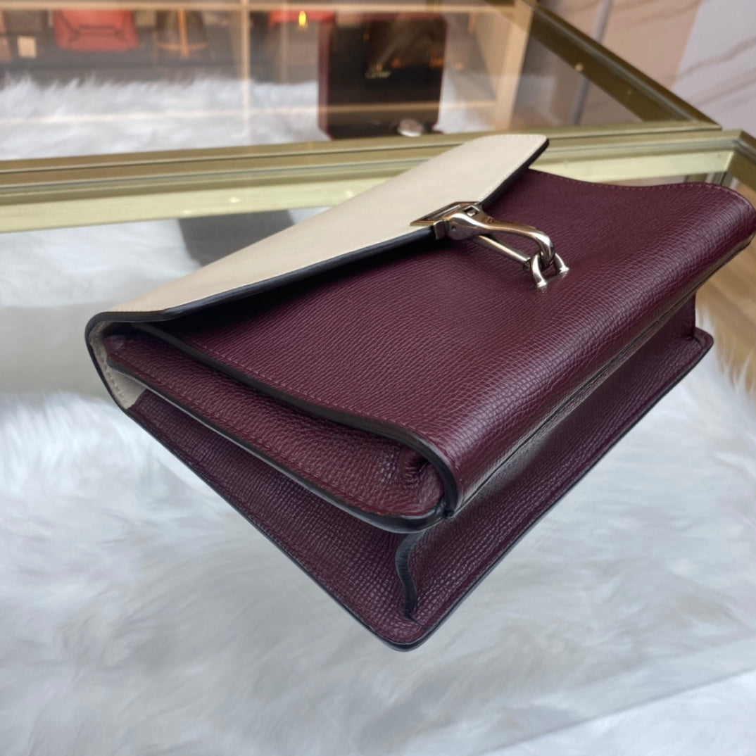 Burberry - Two-Tone Leather Shoulder Bag - Grained leather and smooth leather - Burgundy and Cream with Silver-Tone Hardware - (medium)