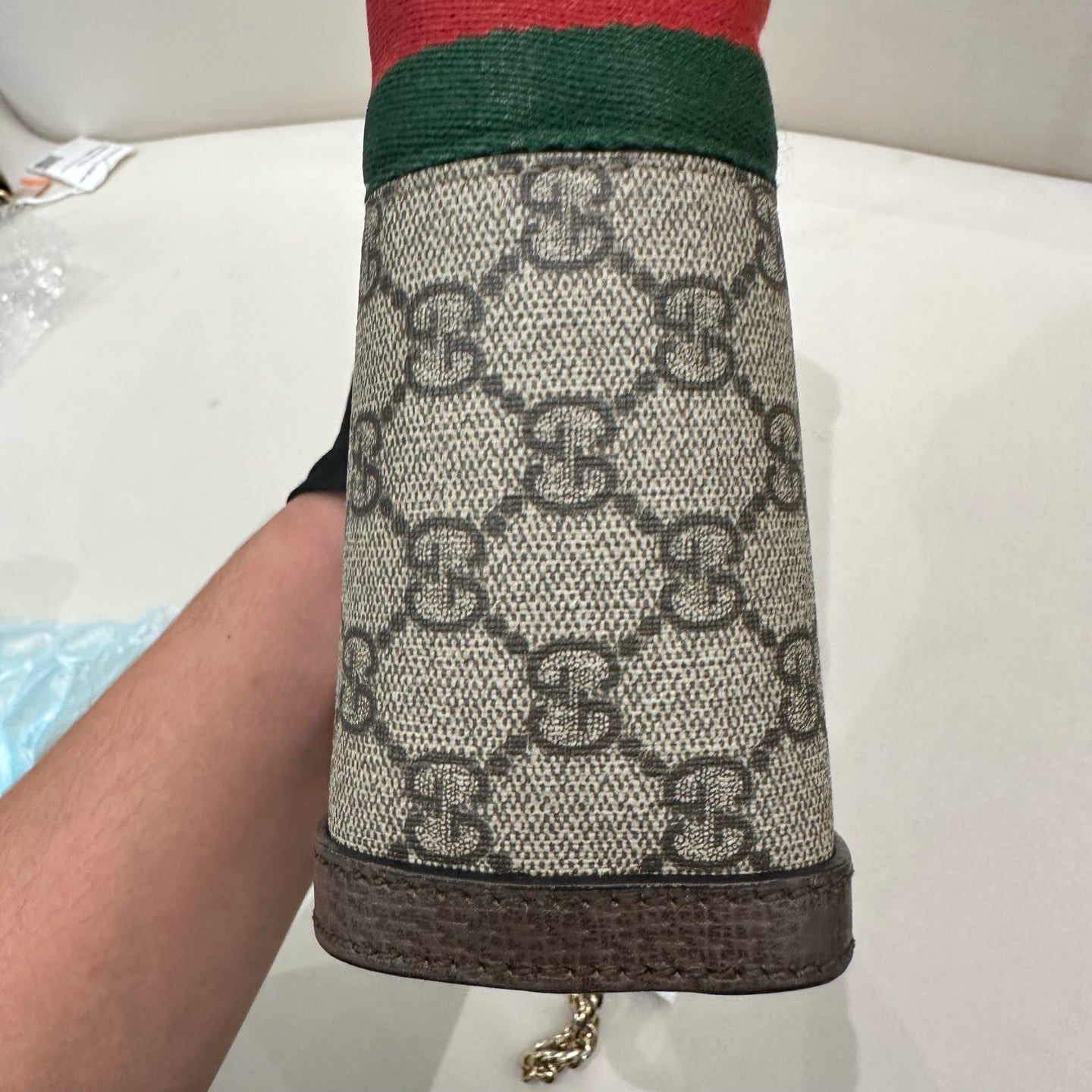Gucci - Ophidia GG Supreme Pouch with Chain - GG Supreme canvas with leather trim - Beige/Ebony with Brown Leather and Gold-Tone Hardware - (small)