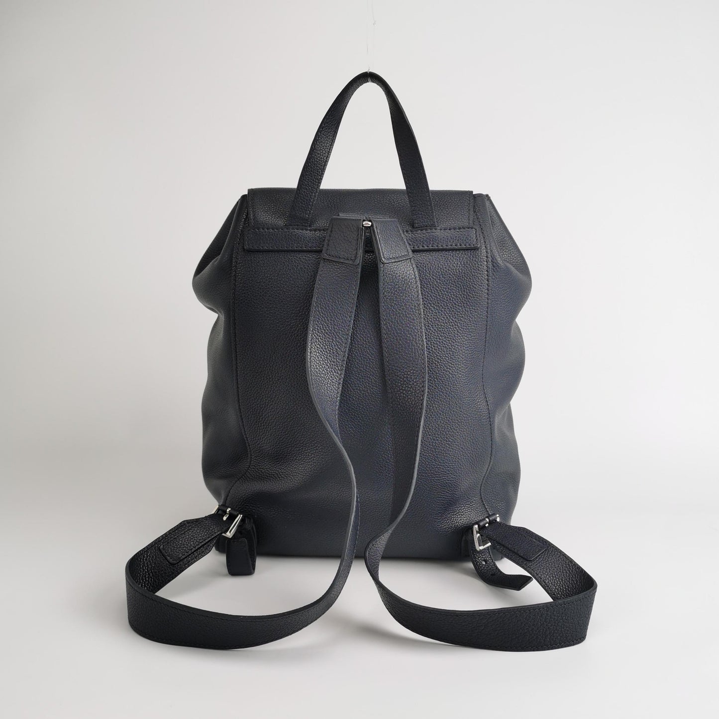 Prada - Grained Leather Drawstring Flap Backpack - Leather - Navy - (Medium)