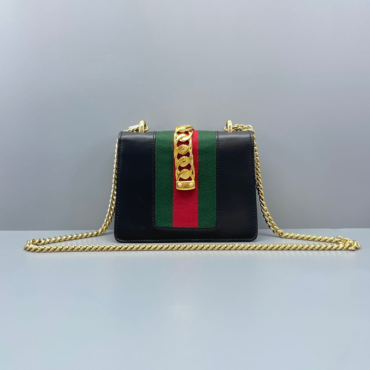 Gucci - Sylvie Mini - Smooth leather with canvas Web stripe - Black - (mini)
