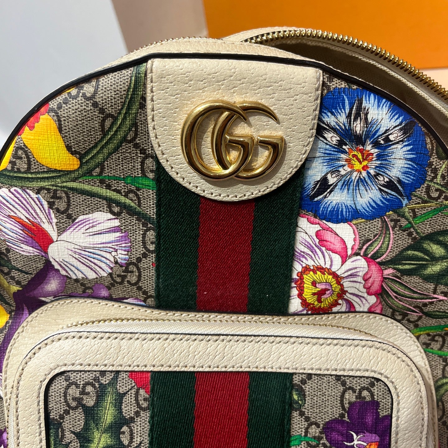 Gucci - GG Supreme Floral Backpack - Coated canvas with leather trim - Multicolour - (small)