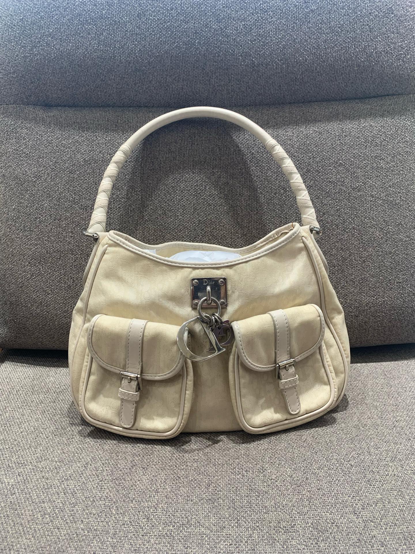 Dior - Diorissimo Canvas Braided Handle Shoulder Bag - Diorissimo canvas with leather trim - Beige with light beige accents - (Medium)