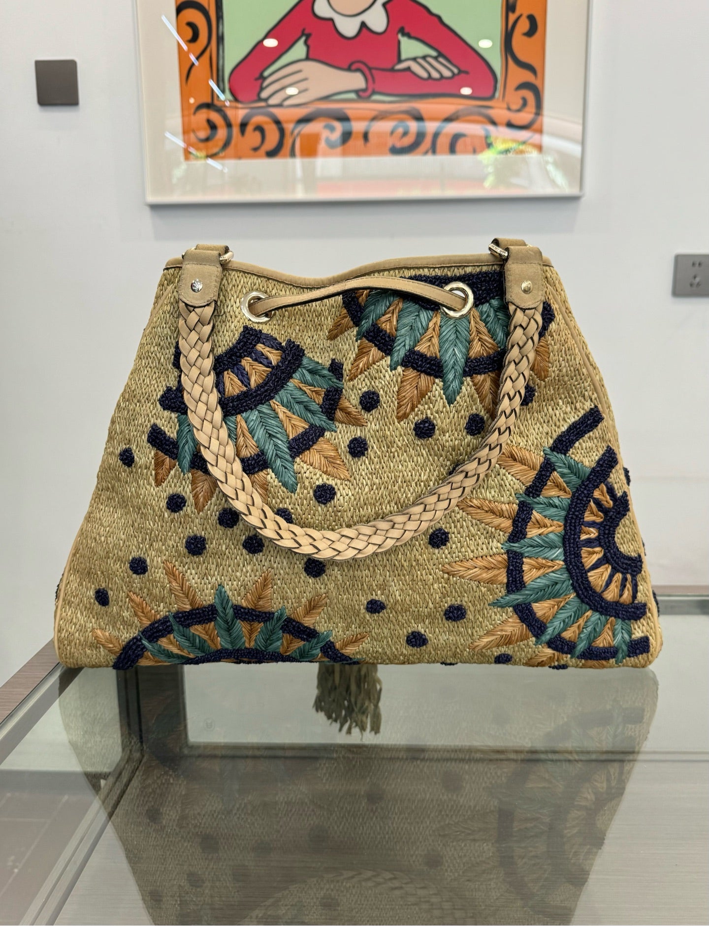 Gucci - Straw Woven Floral Bamboo Tassel Tote - Wicker and Leather - Multicolour - (Large)