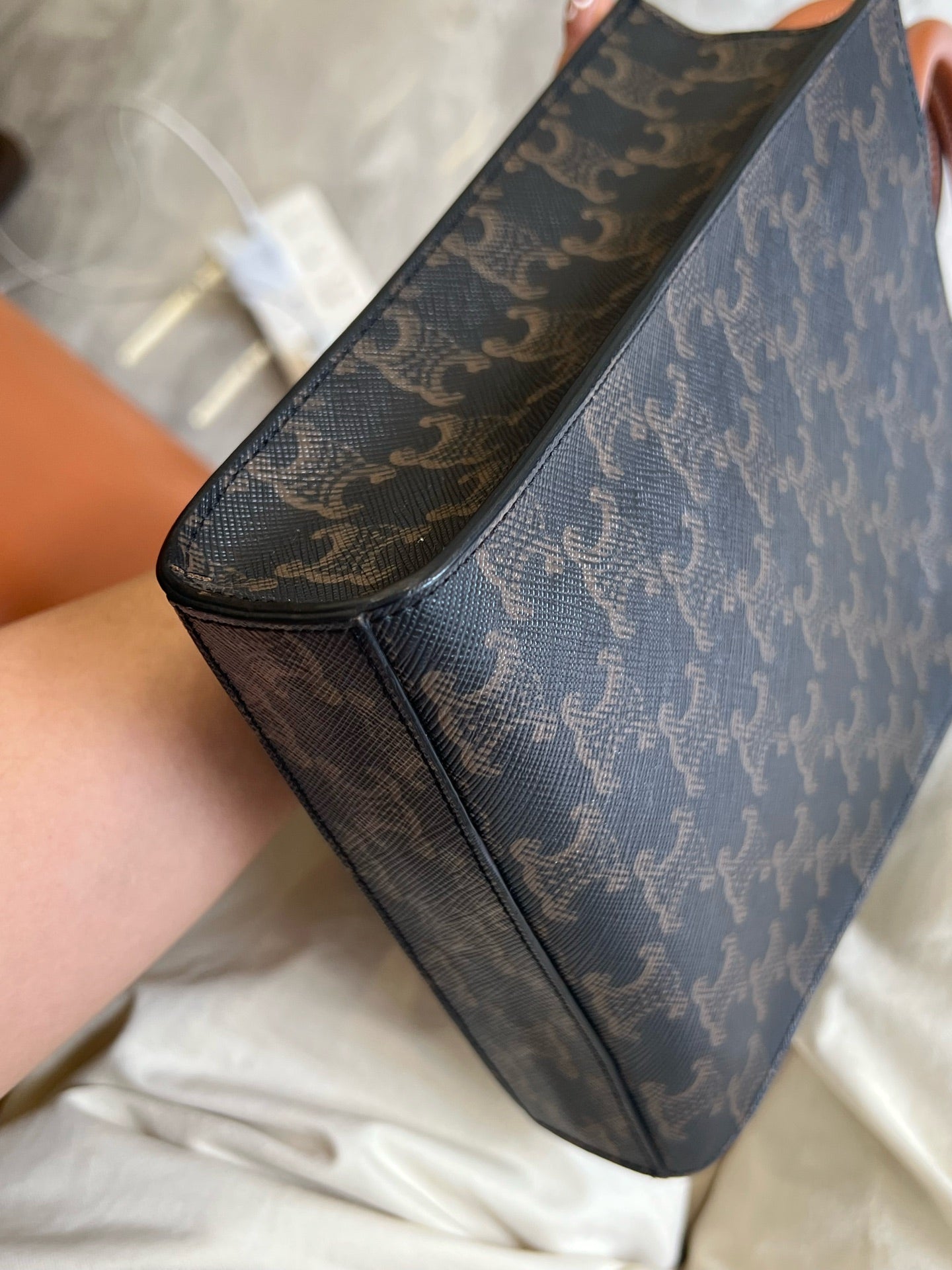 Celine - Cabas Vertical Mini - Triomphe coated canvas and calfskin leather - Brown - (mini)