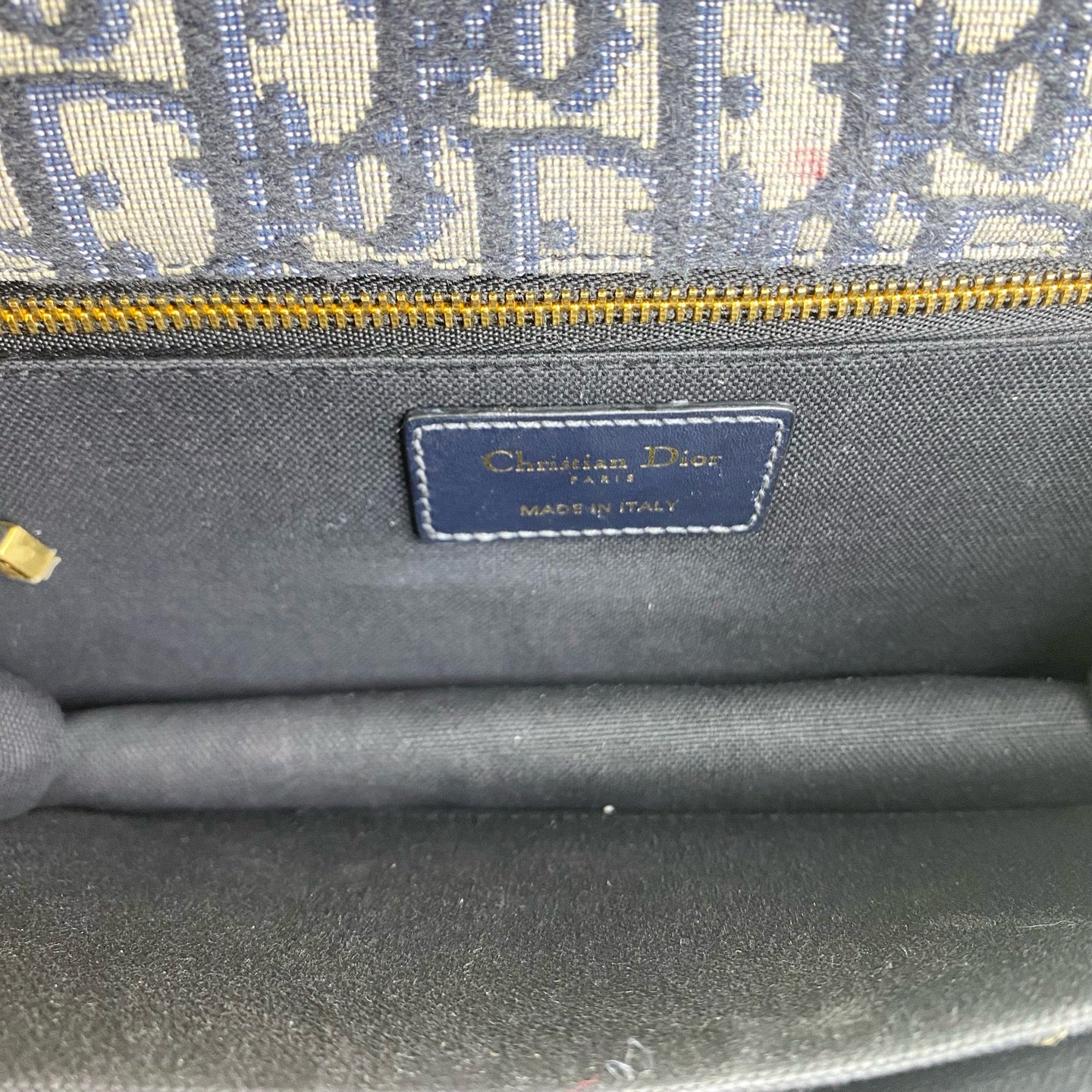 Dior - 30 Montaigne - Dior Oblique embroidered canvas with leather trim - Navy blue and beige - (small)