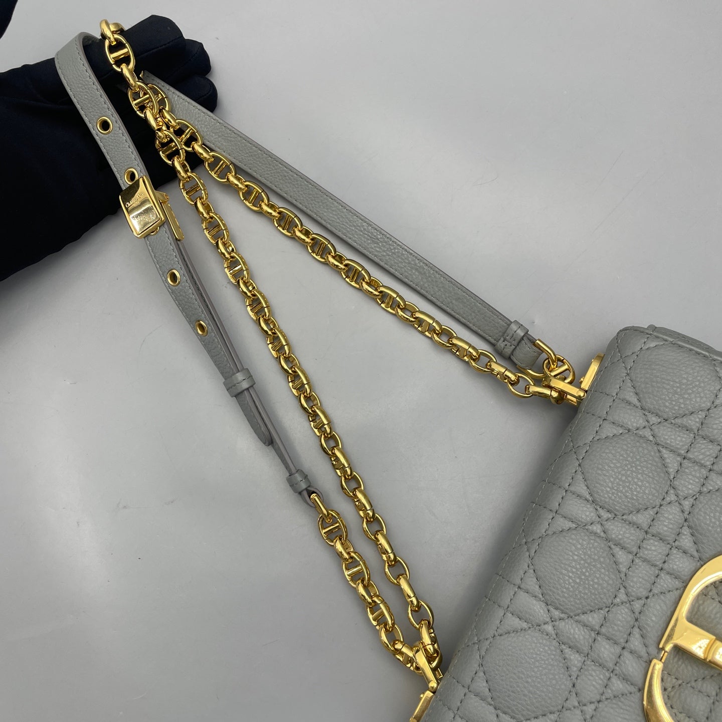 Dior - Caro Chain Bag - Grained leather - Dusty Blue with Gold-Tone Hardware - (Small)