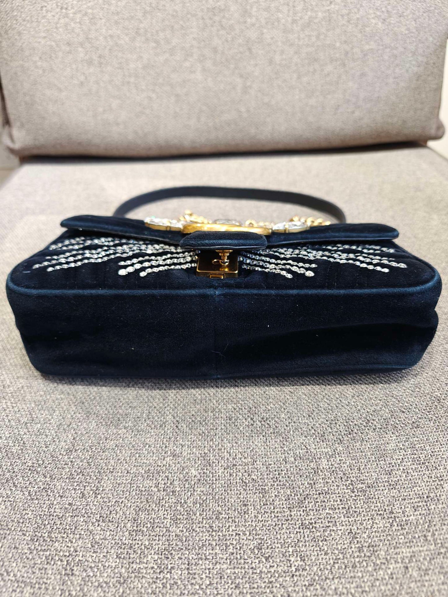 Gucci - GG Marmont 26 Rhinestone Velvet Shoulder/Crossbody Bag - Velvet - Black - (Medium)