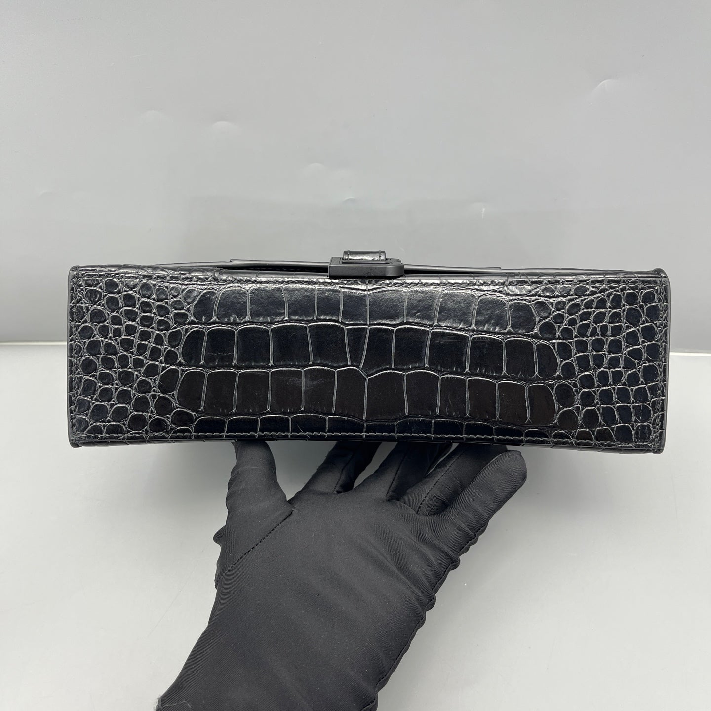 Balenciaga - Hourglass Mini - Calfskin leather with crocodile embossing - Black - (mini)
