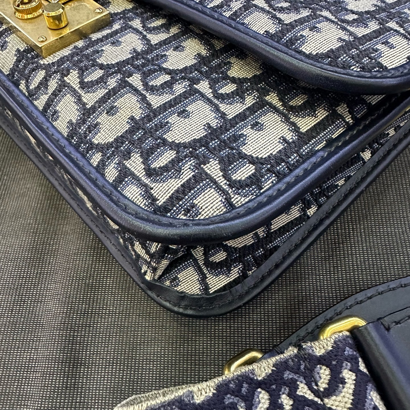 Dior - Addict Messenger Bag - Oblique canvas with leather trim - Navy and Beige - (small)
