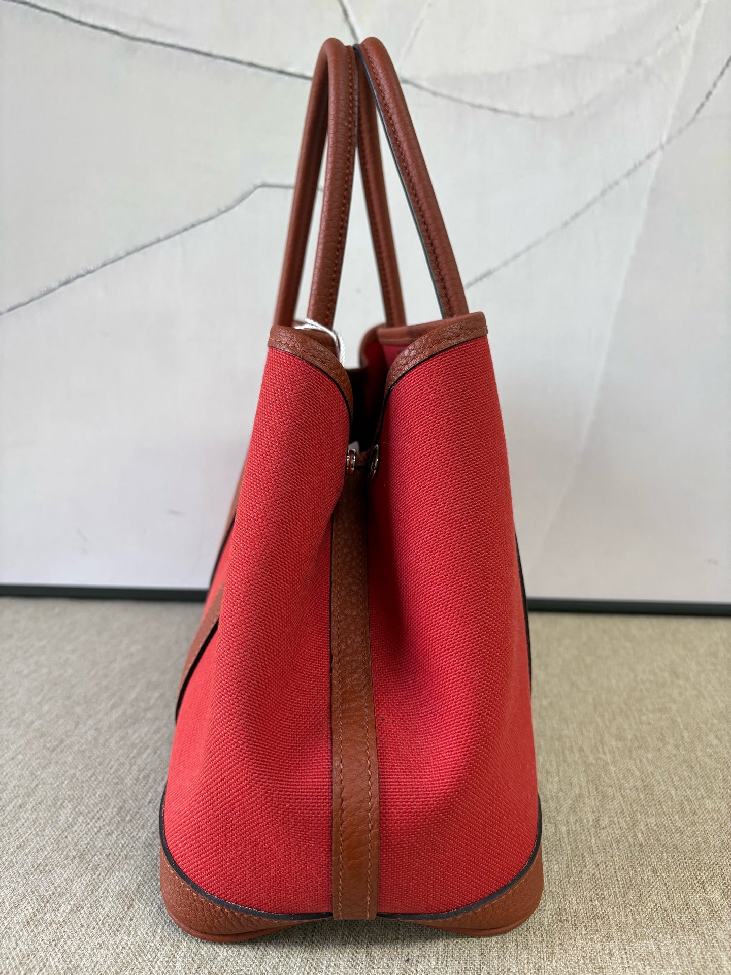 Hermes - Garden Party 30 - Canvas with Leather trim - Brick Red and Chestnut Brown - (Medium)