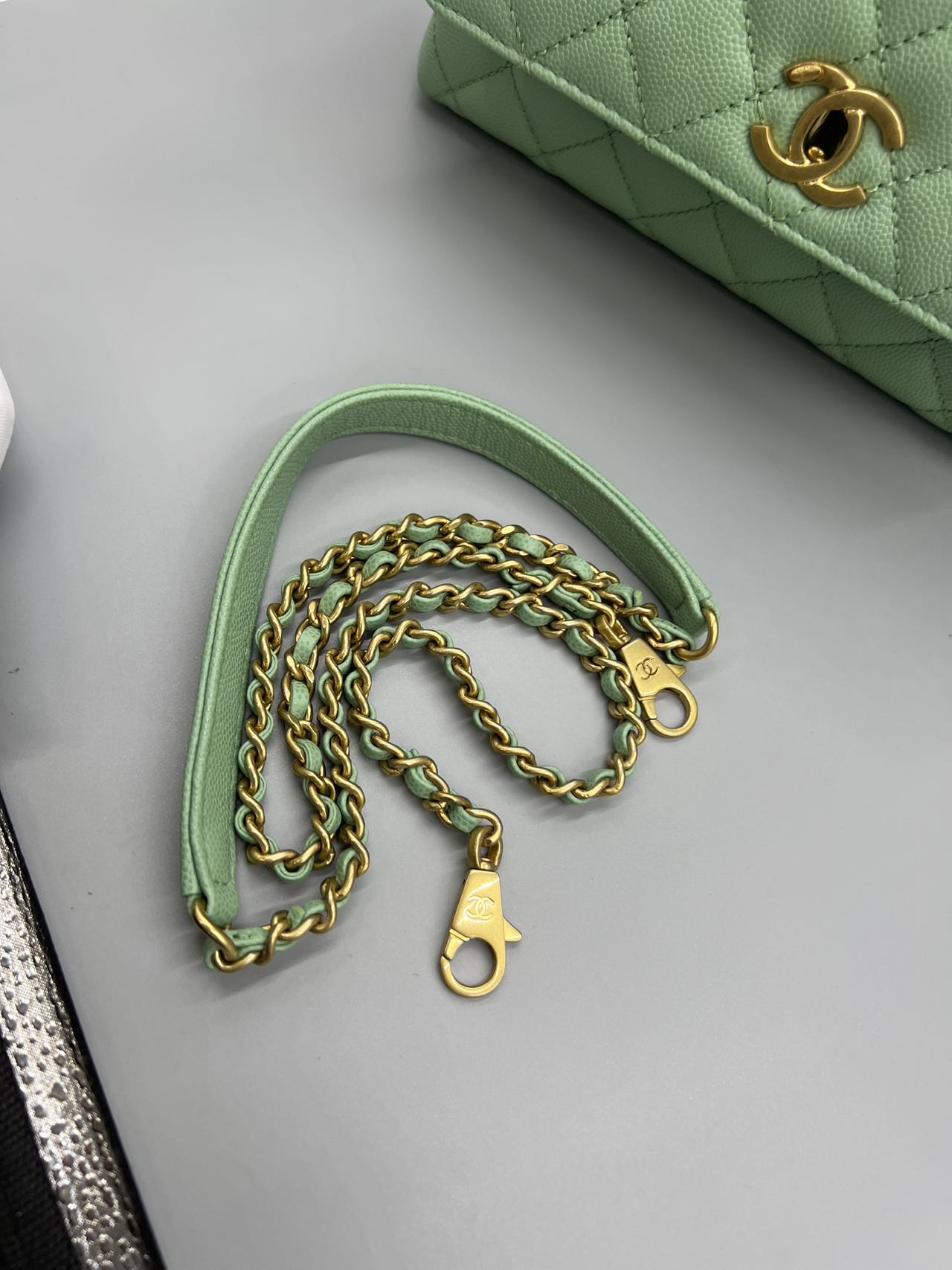 Chanel - Coco Handle Flap Bag - Grained calfskin leather - Pastel Green with Gold-Tone Hardware - (Small)