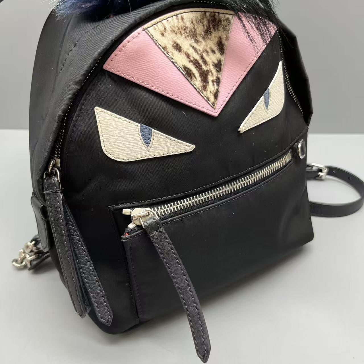 Fendi - Bag Bugs Monster Small Backpack - Polyamide with Leather and Fur trim - Black - (Small)