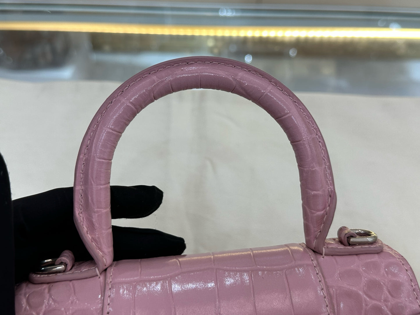 Balenciaga - Hourglass Bag XS - Patent leather with crocodile embossing - Pink with Silver-tone Hardware - (mini)
