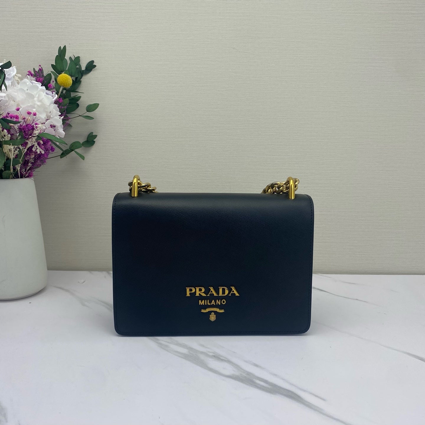 Prada - Saffiano Chain Crossbody Bag - Saffiano leather - Black - (Mini)