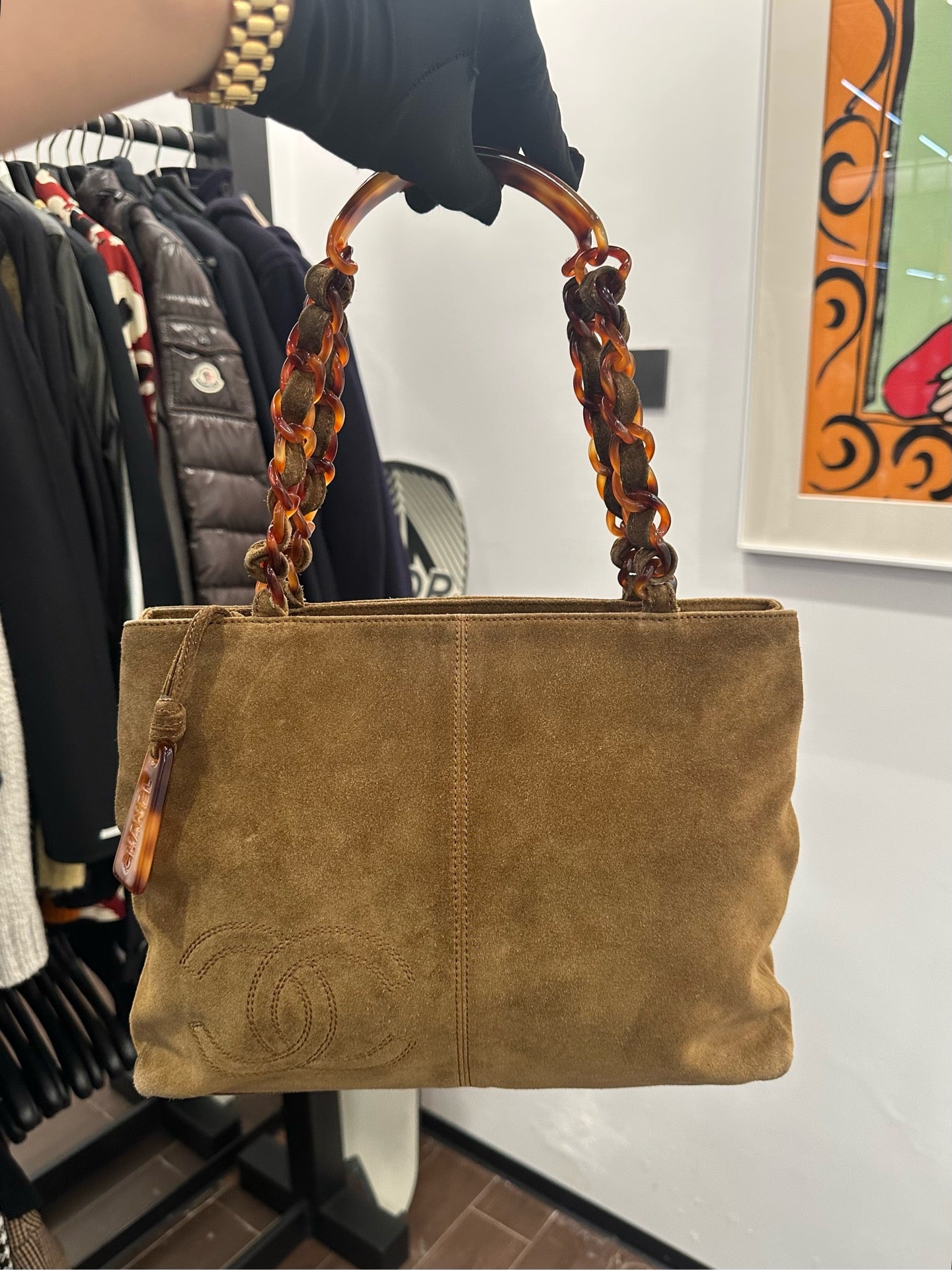 Chanel - Suede Tortoiseshell Chain Shoulder Bag - Suede - Brown - (medium)