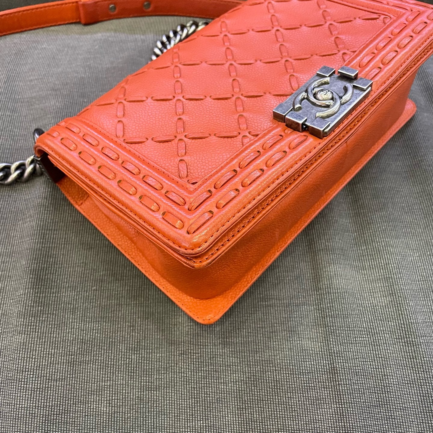 Chanel - Boy Bag - Grained calfskin leather - Orange with Ruthenium-Tone Hardware - (mini)